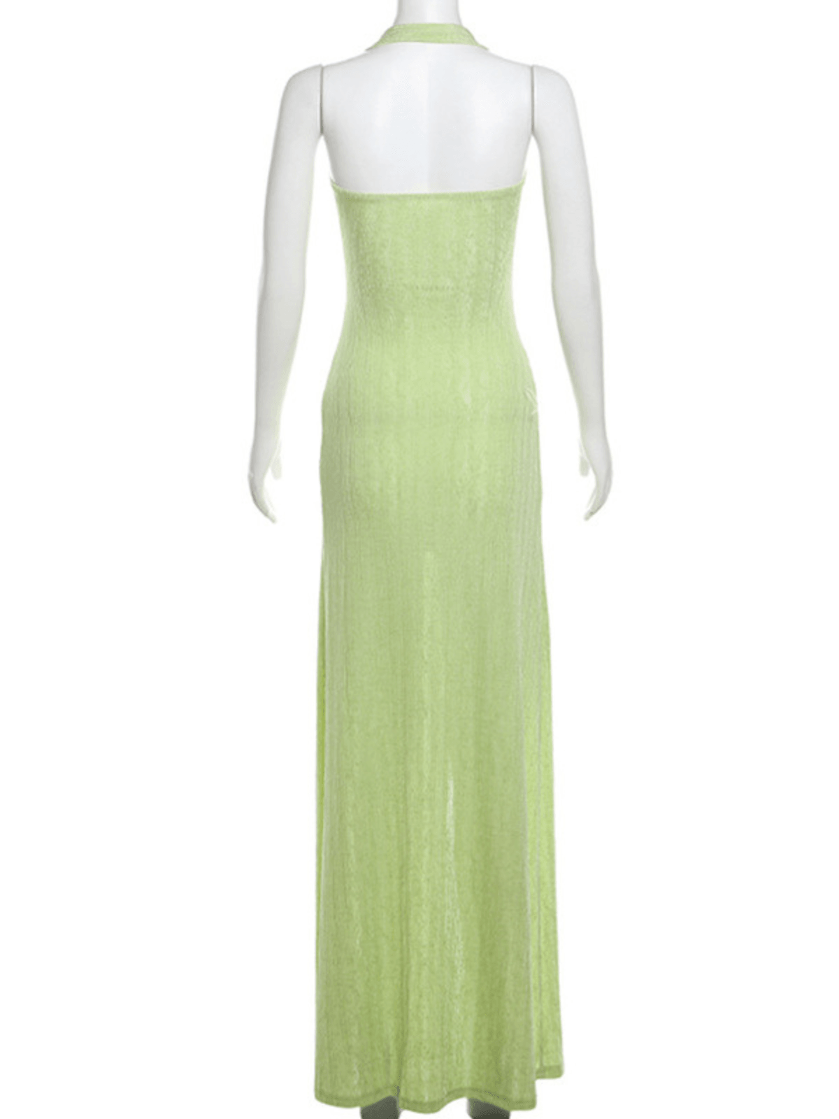 Erazem Halterneck Hollow Split Dress in lush green, showcasing a stylish design perfect for elegant occasions.