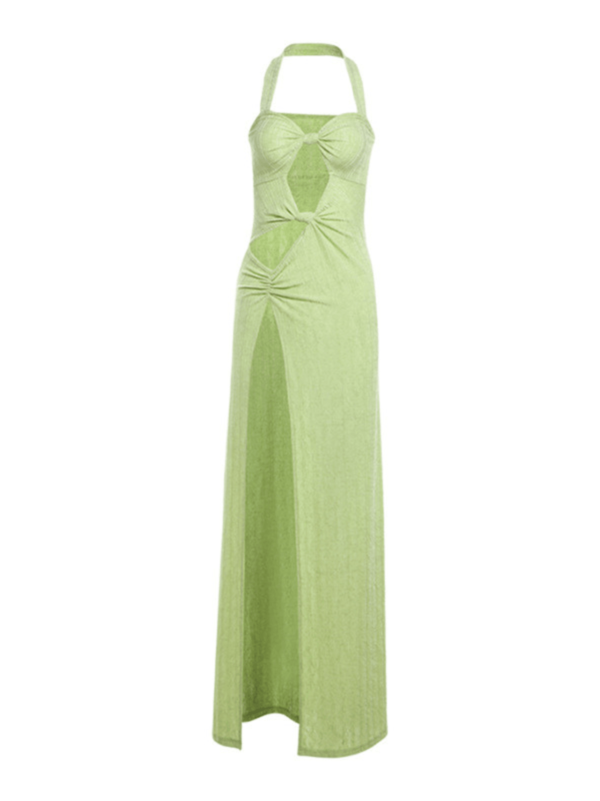 Erazem Halterneck Hollow Split Dress in lush green, showcasing a stylish design perfect for elegant occasions.