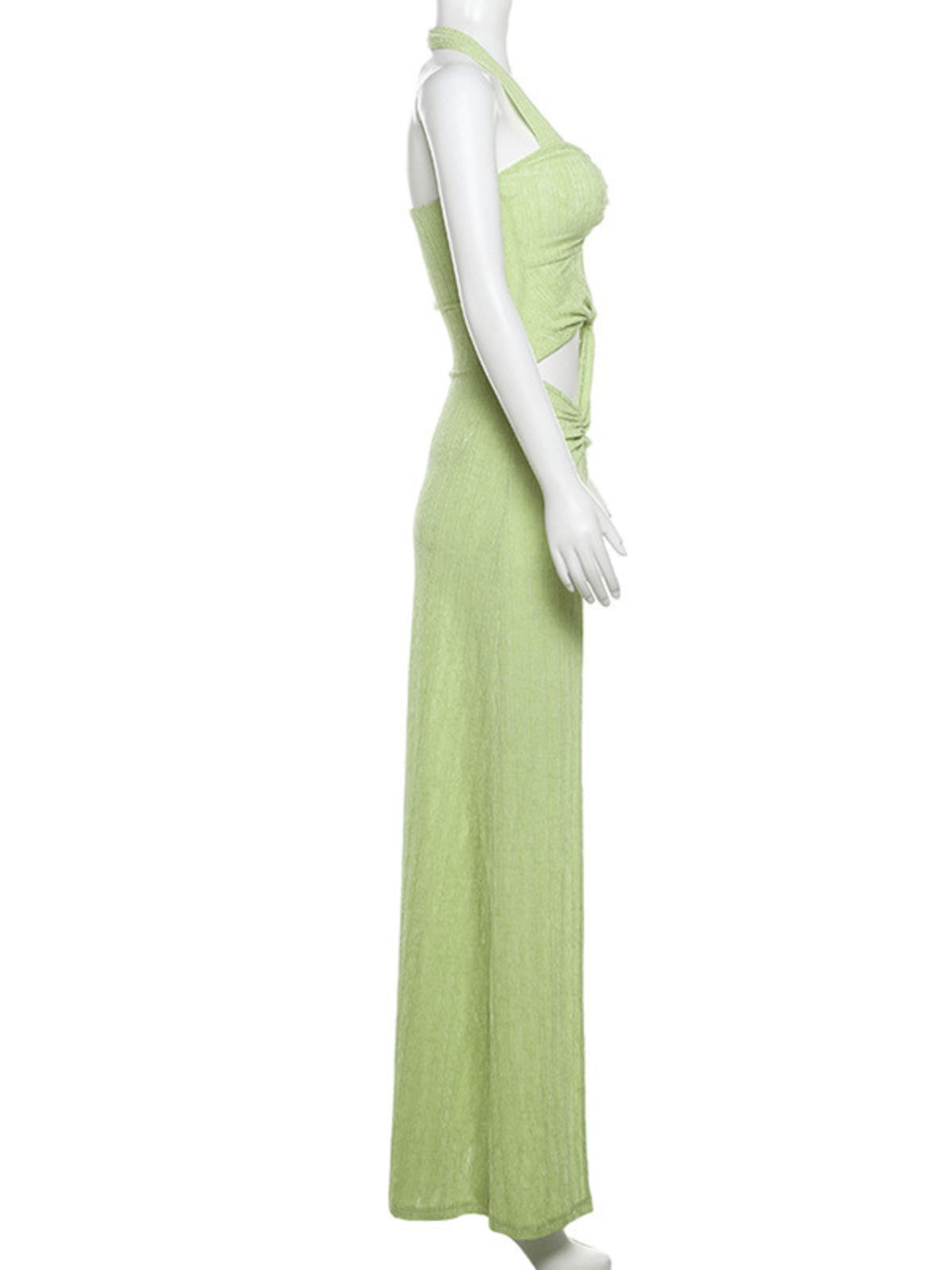 Erazem Halterneck Hollow Split Dress in lush green, showcasing a stylish design perfect for elegant occasions.