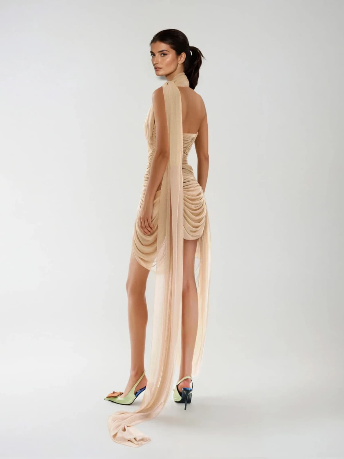 Erendor Scarf Draped Ruched Mini Dress