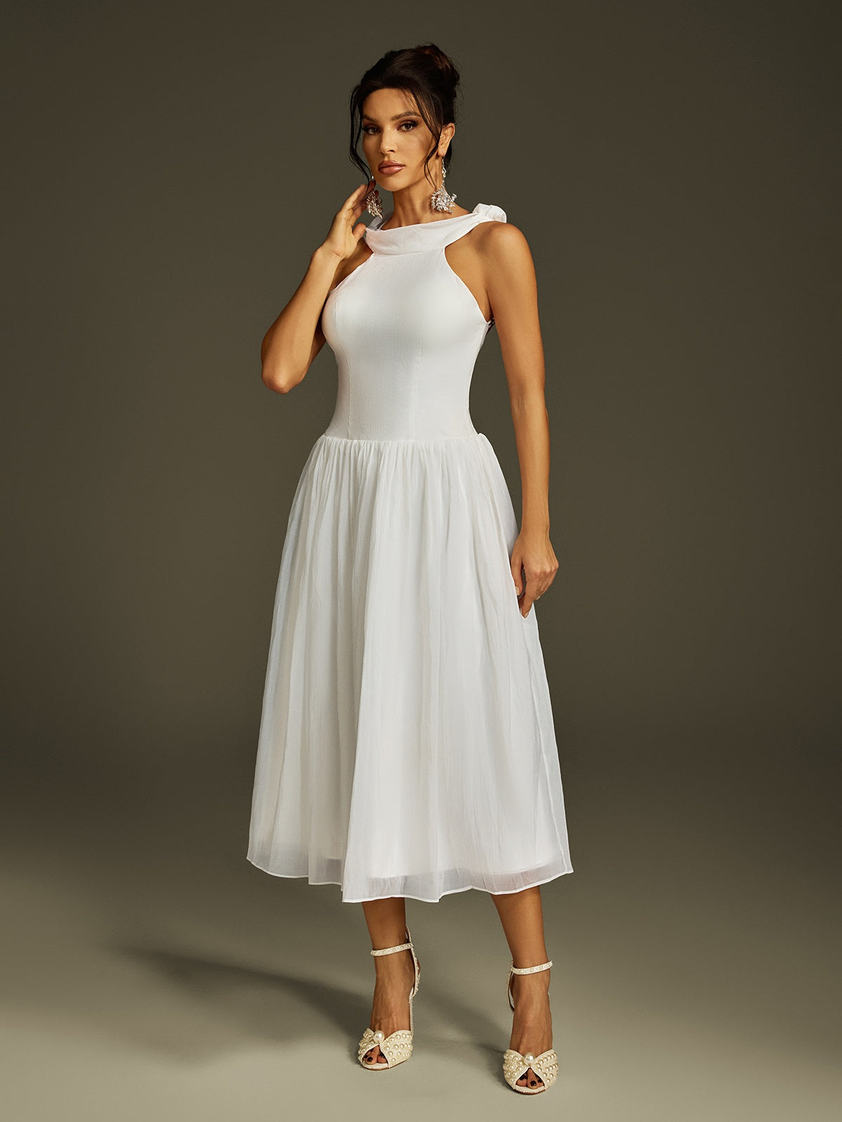 Eryon Backless Shawl Midi Dress
