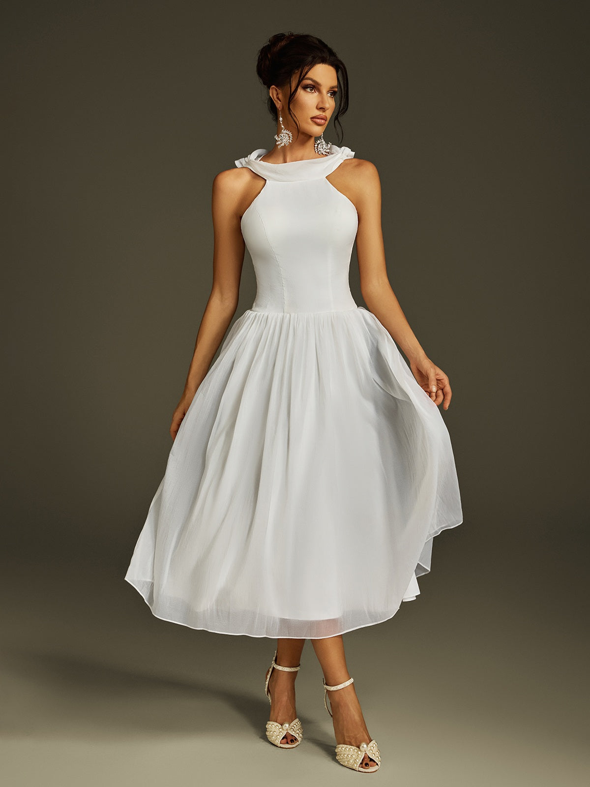 Eryon Backless Shawl Midi Dress