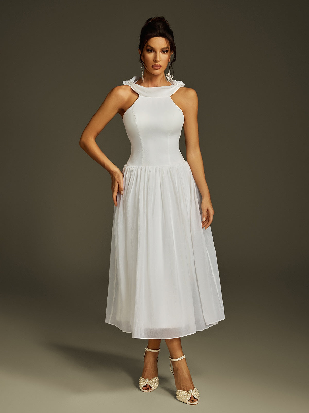 Eryon Backless Shawl Midi Dress