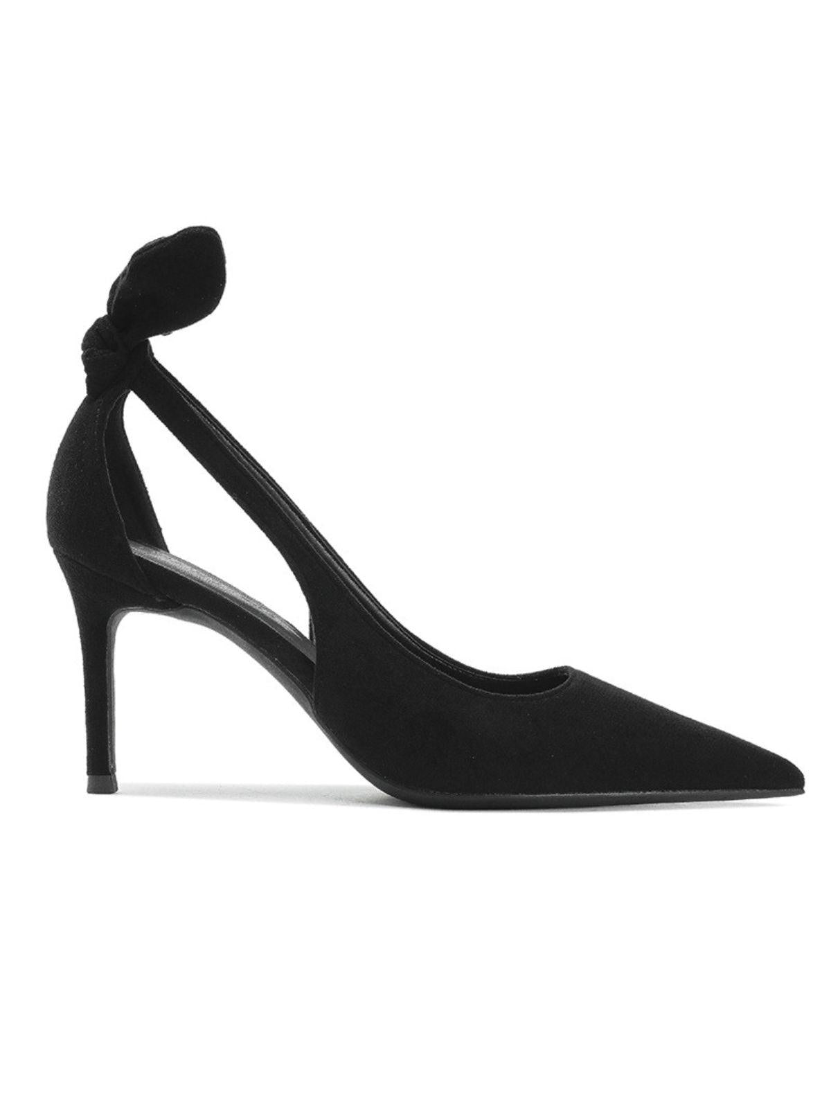 Esmal Bow Hollow Heels in Black featuring a chic bow detail and elegant hollow design, perfect for stylish outfits.