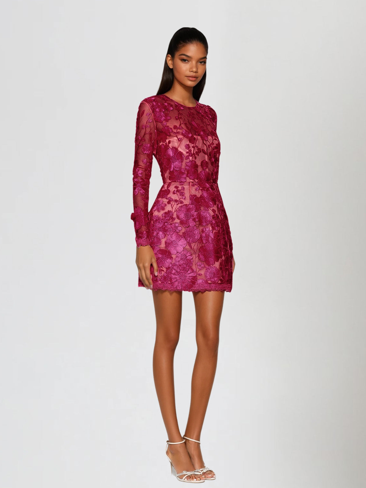 Eterna Embroidered Flower Lace Mini Dress