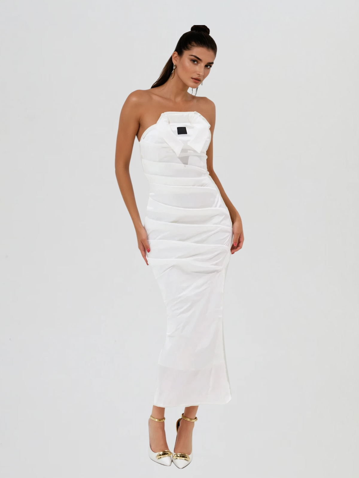Etherbit Strapless Bodycon Split Midi Dress