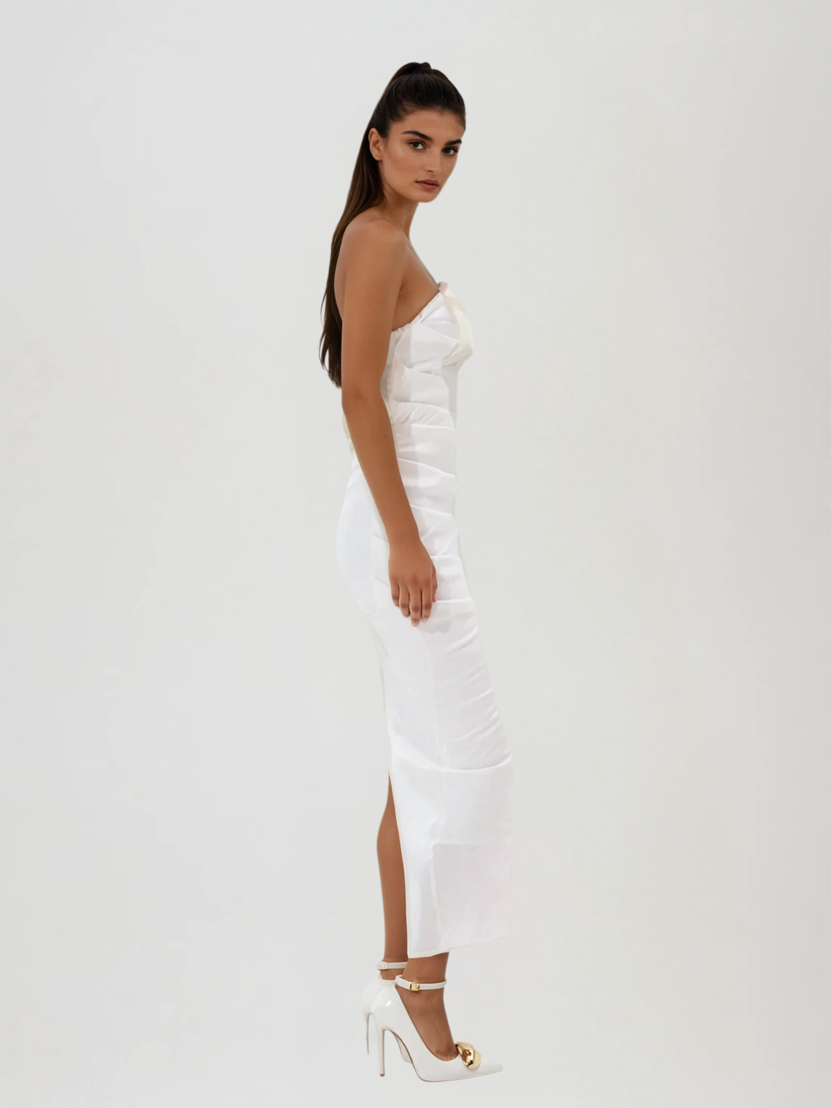 Etherbit Strapless Bodycon Split Midi Dress