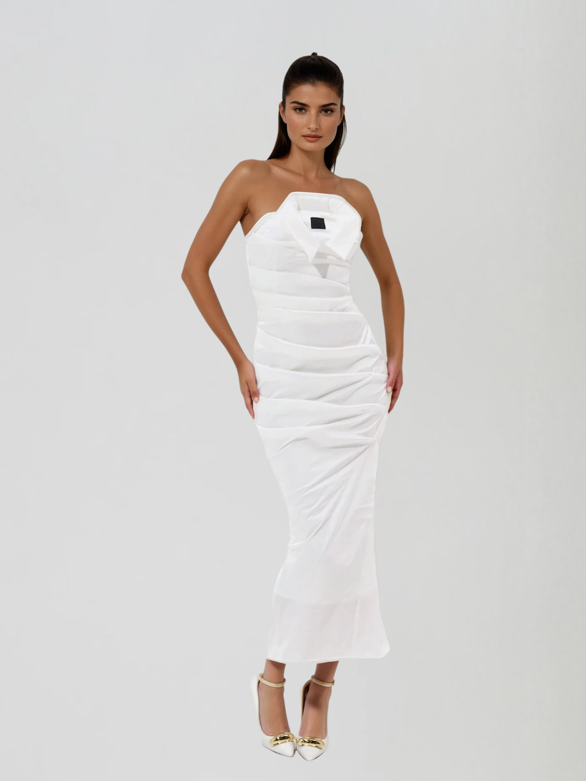 Etherbit Strapless Bodycon Split Midi Dress