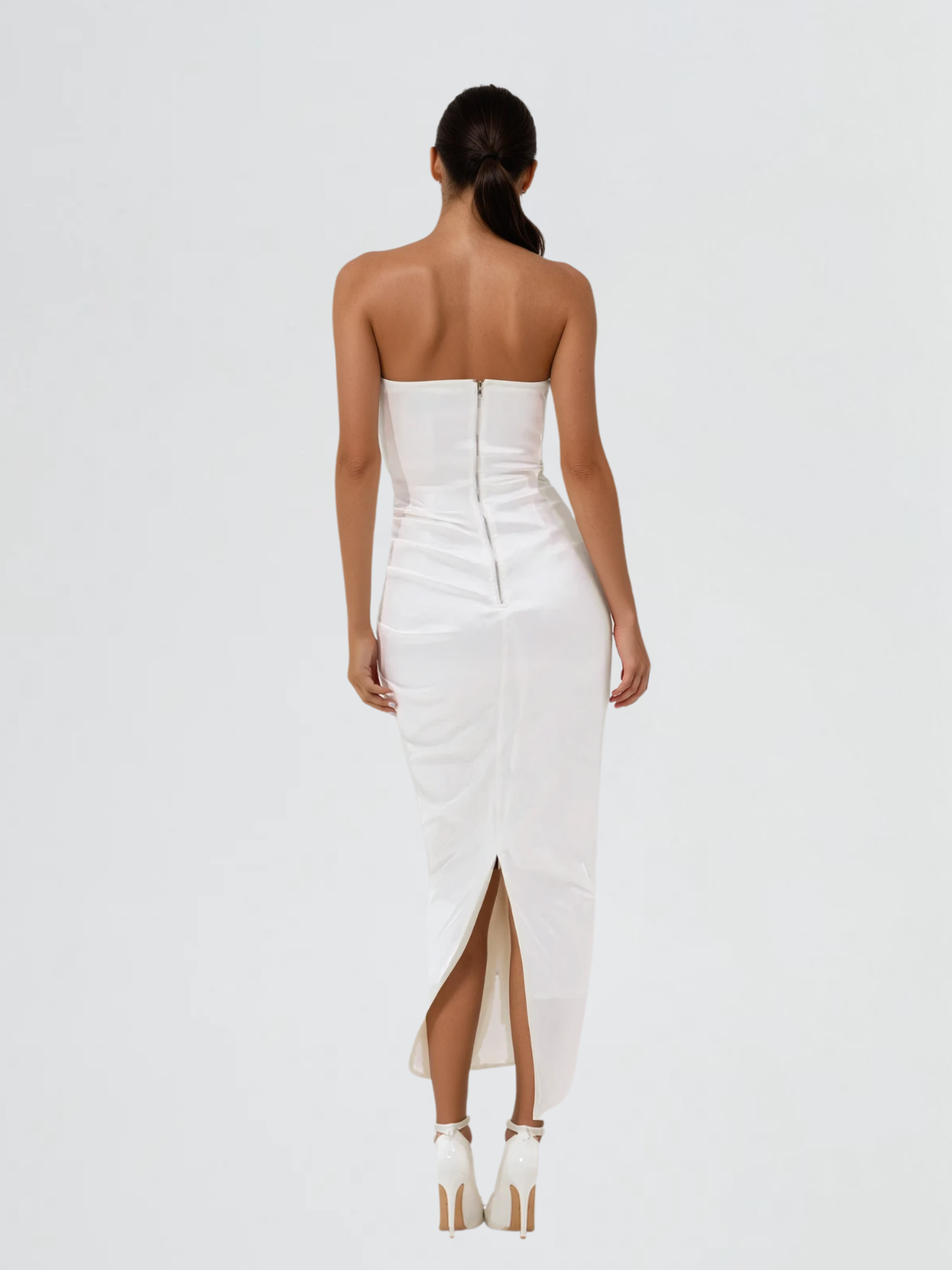 Etherbit Strapless Bodycon Split Midi Dress