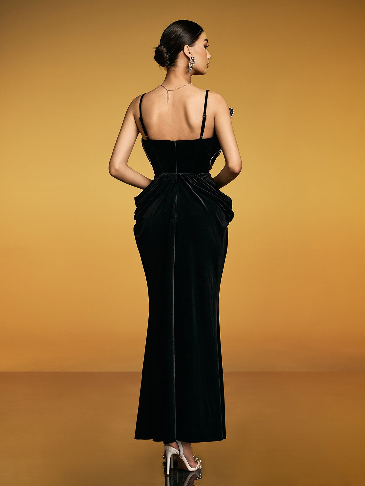 Etherion Spaghetti Flower Velvet Maxi Dress