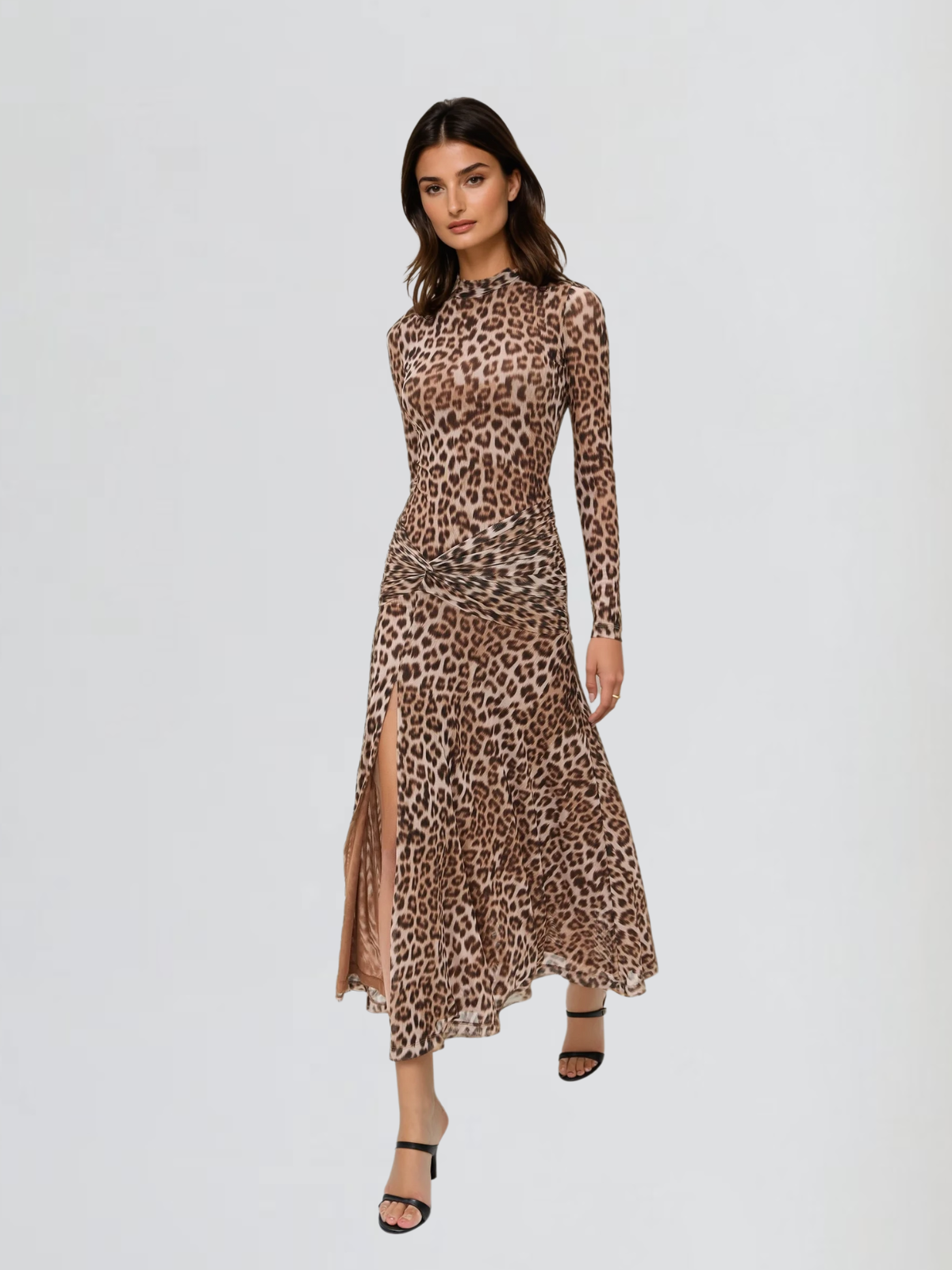Etherix Leopard Split Midi Dress