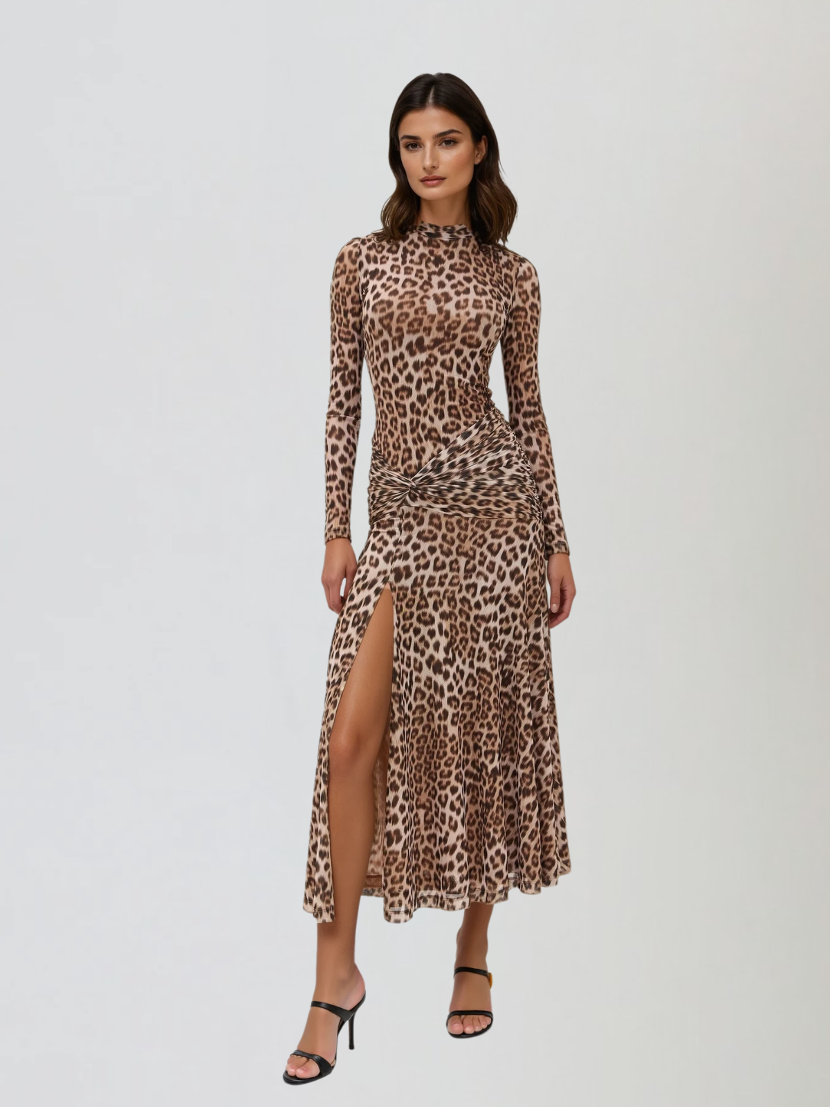 Etherix Leopard Split Midi Dress