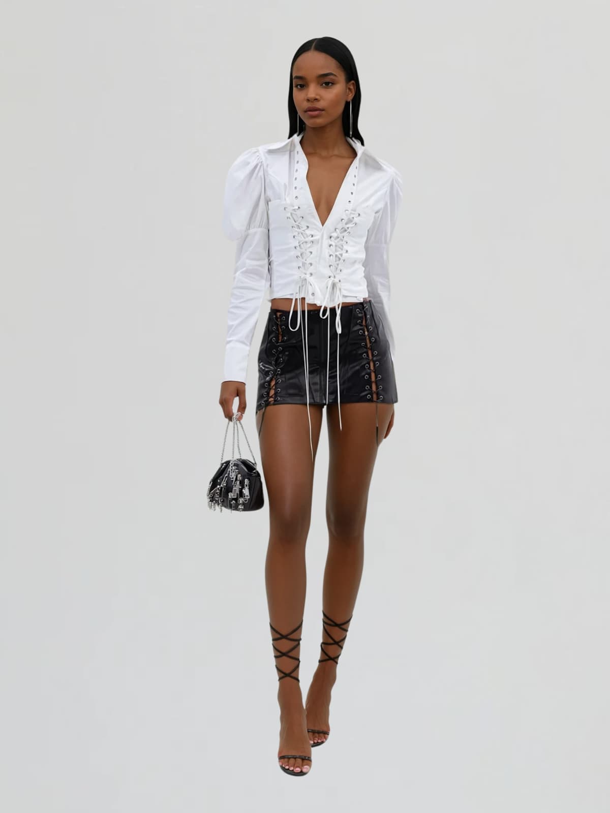 Etheron Folded Collar Lace Up Shirt