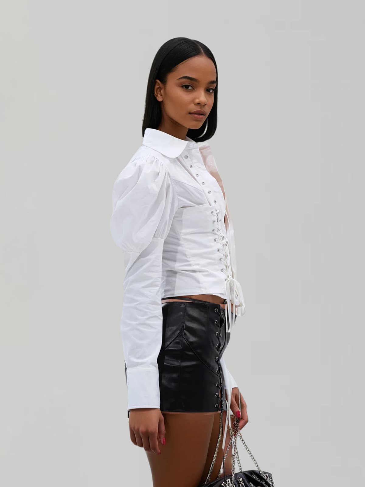 Etheron Folded Collar Lace Up Shirt