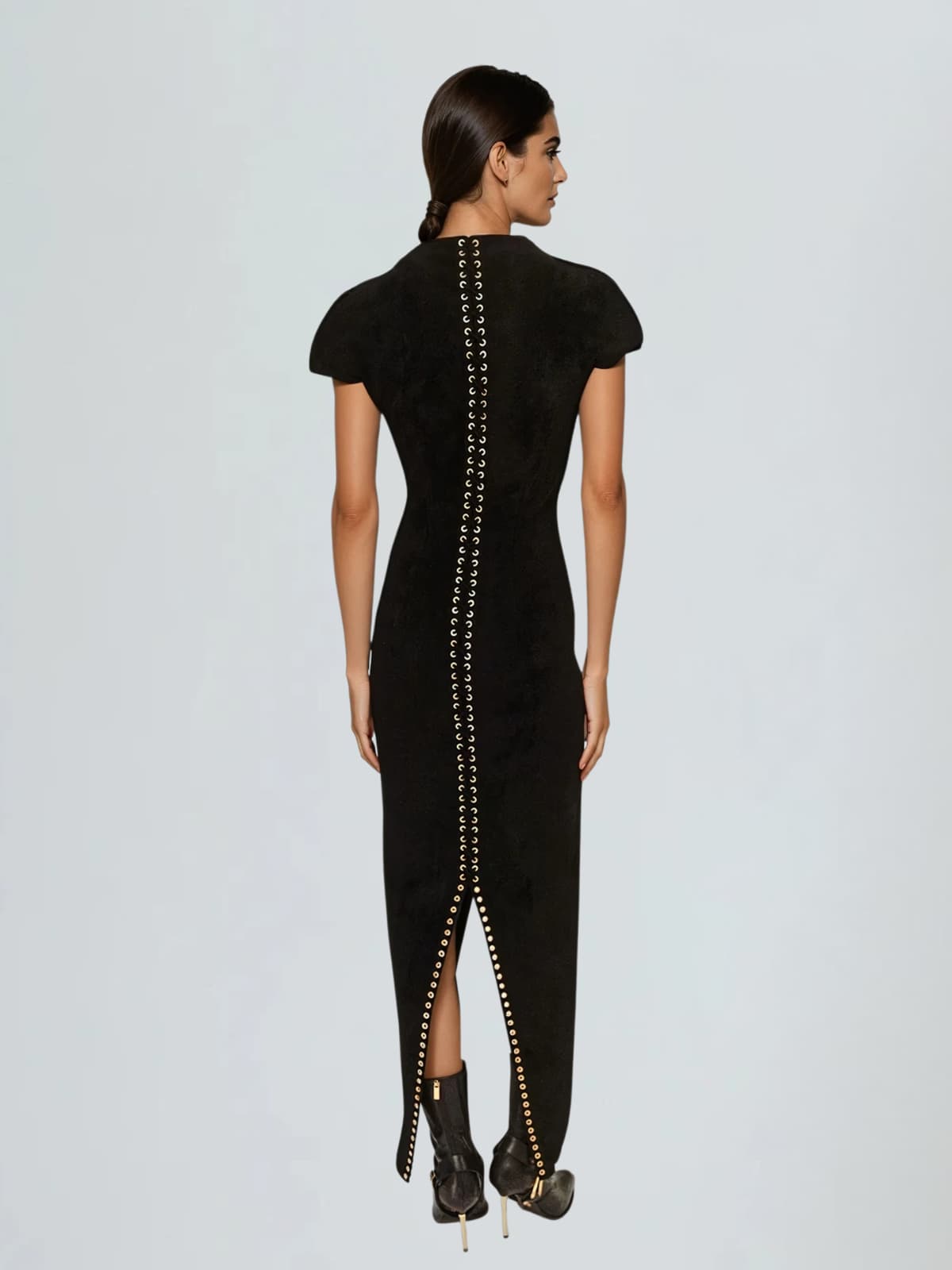 Evania V Neck Velvet Split Midi Dress