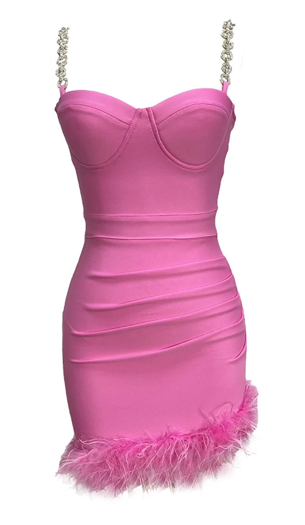 Metal Strap Feather Bandage Dress