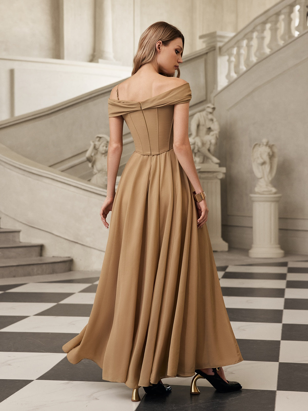 Faldrek Off Shoulder Maxi Dress In Apricot