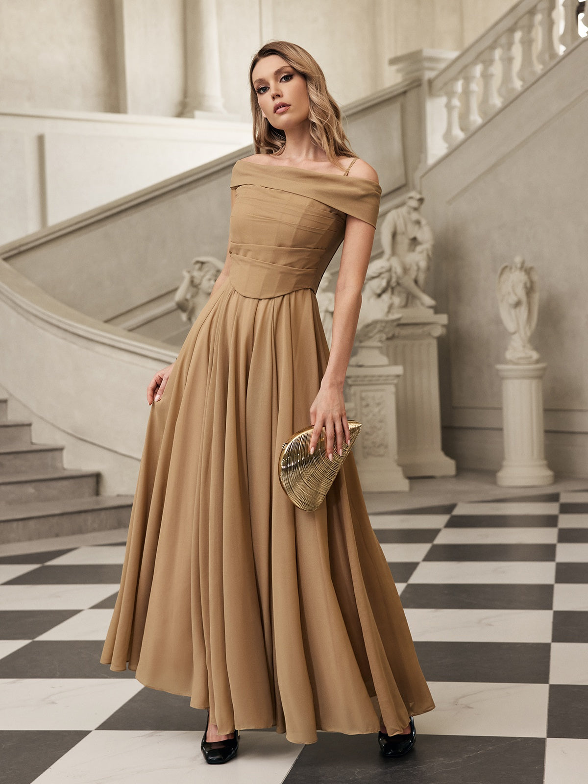 Faldrek Off Shoulder Maxi Dress In Apricot