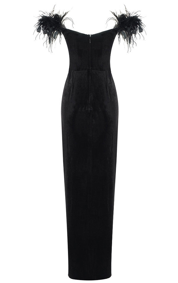 Alyia Off Shoulder Embellished Maxi Celeb Dress