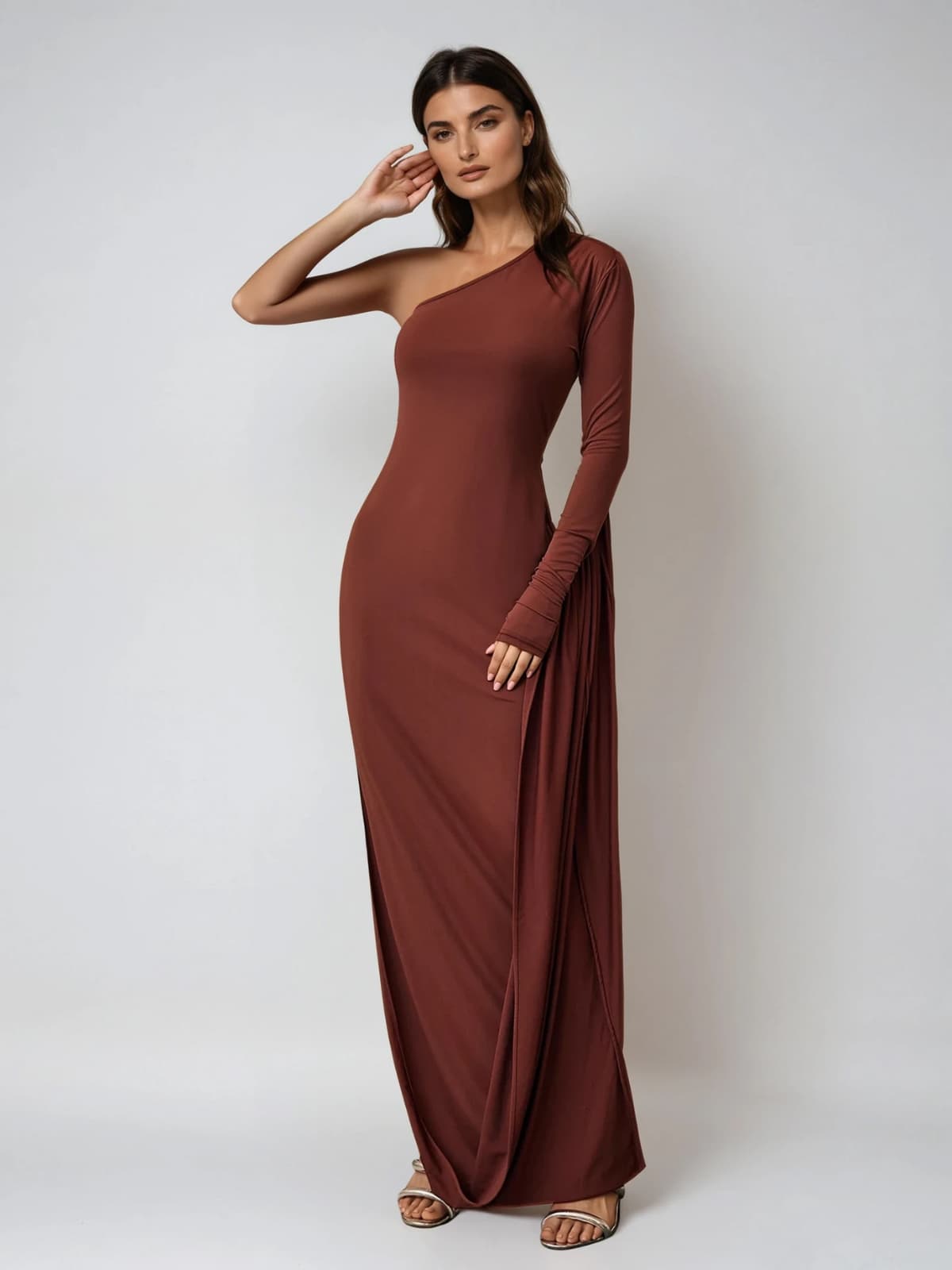 Felara One Shoulder Ruched Maxi Dress