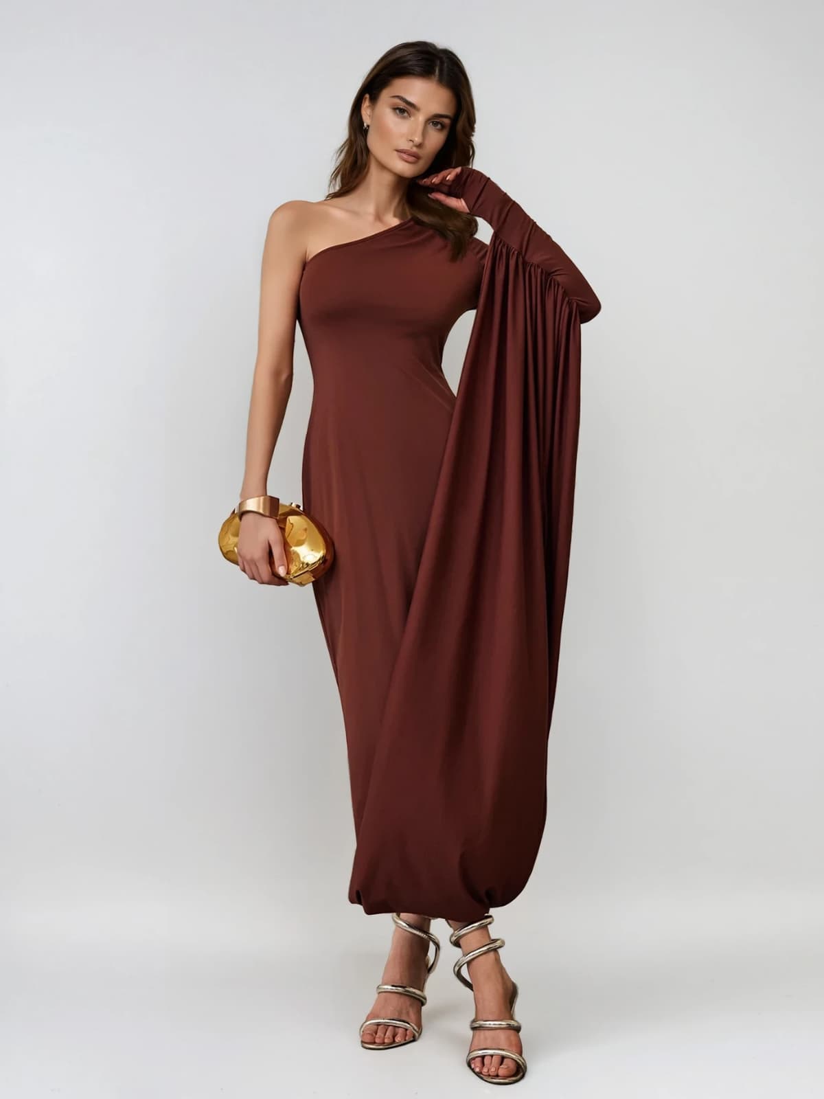 Felara One Shoulder Ruched Maxi Dress