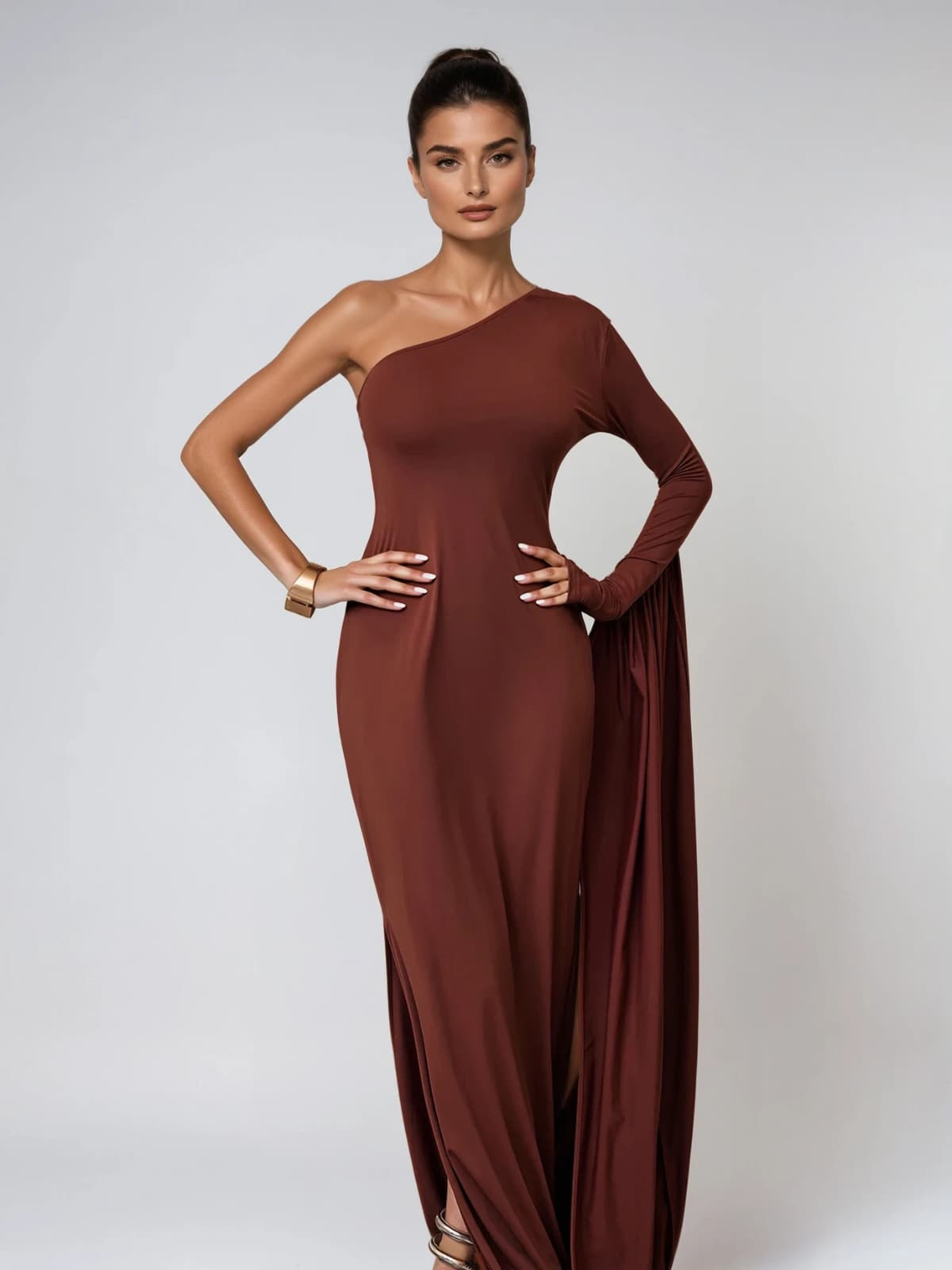 Felara One Shoulder Ruched Maxi Dress