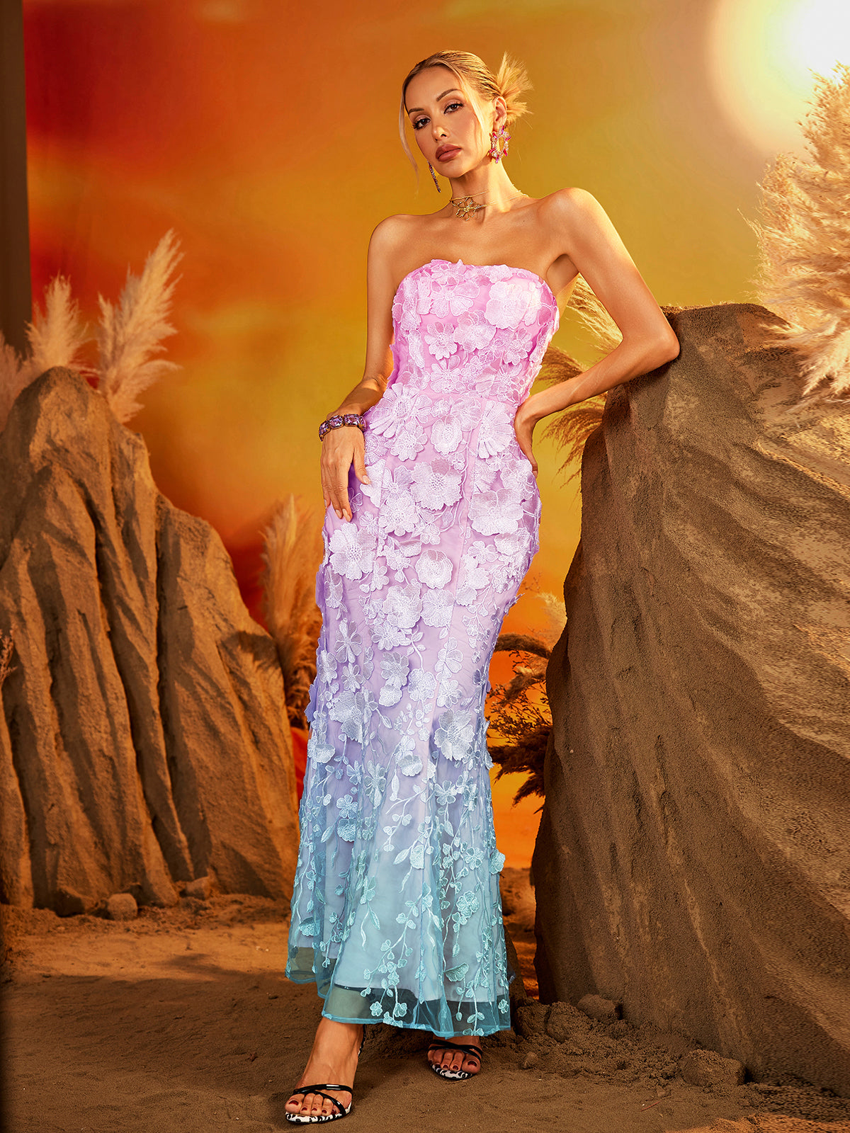 Fexara Strapless Floral Maxi Dress