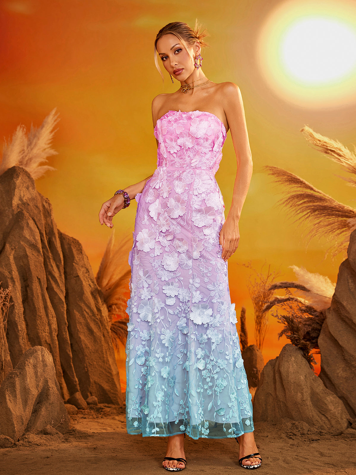 Fexara Strapless Floral Maxi Dress