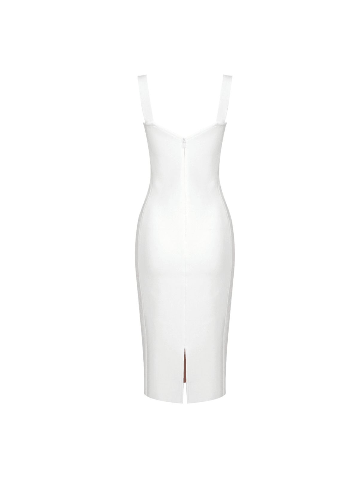 Finbar Lace Bandage Dress in White featuring elegant patchwork design and high stretch fabric for a flattering fit.