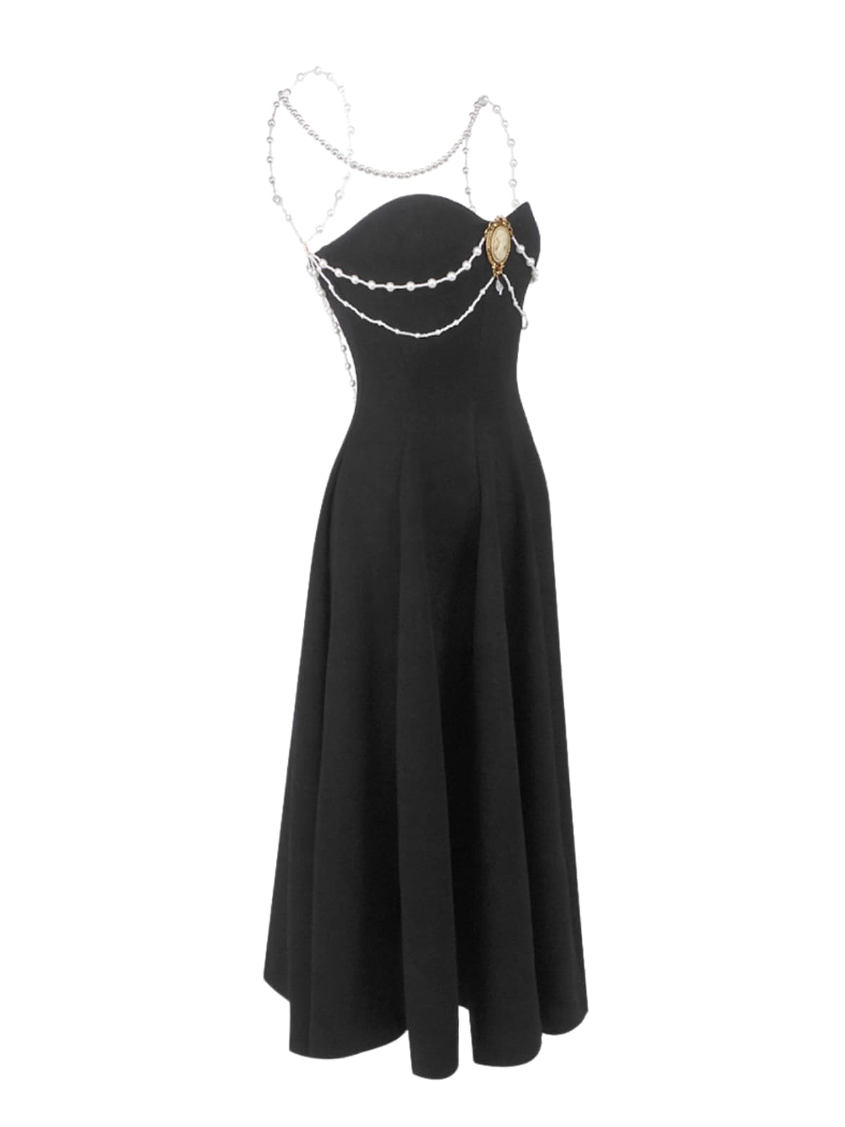 Fioritar Spaghetti Pearl Chain Bandage Midi Dress