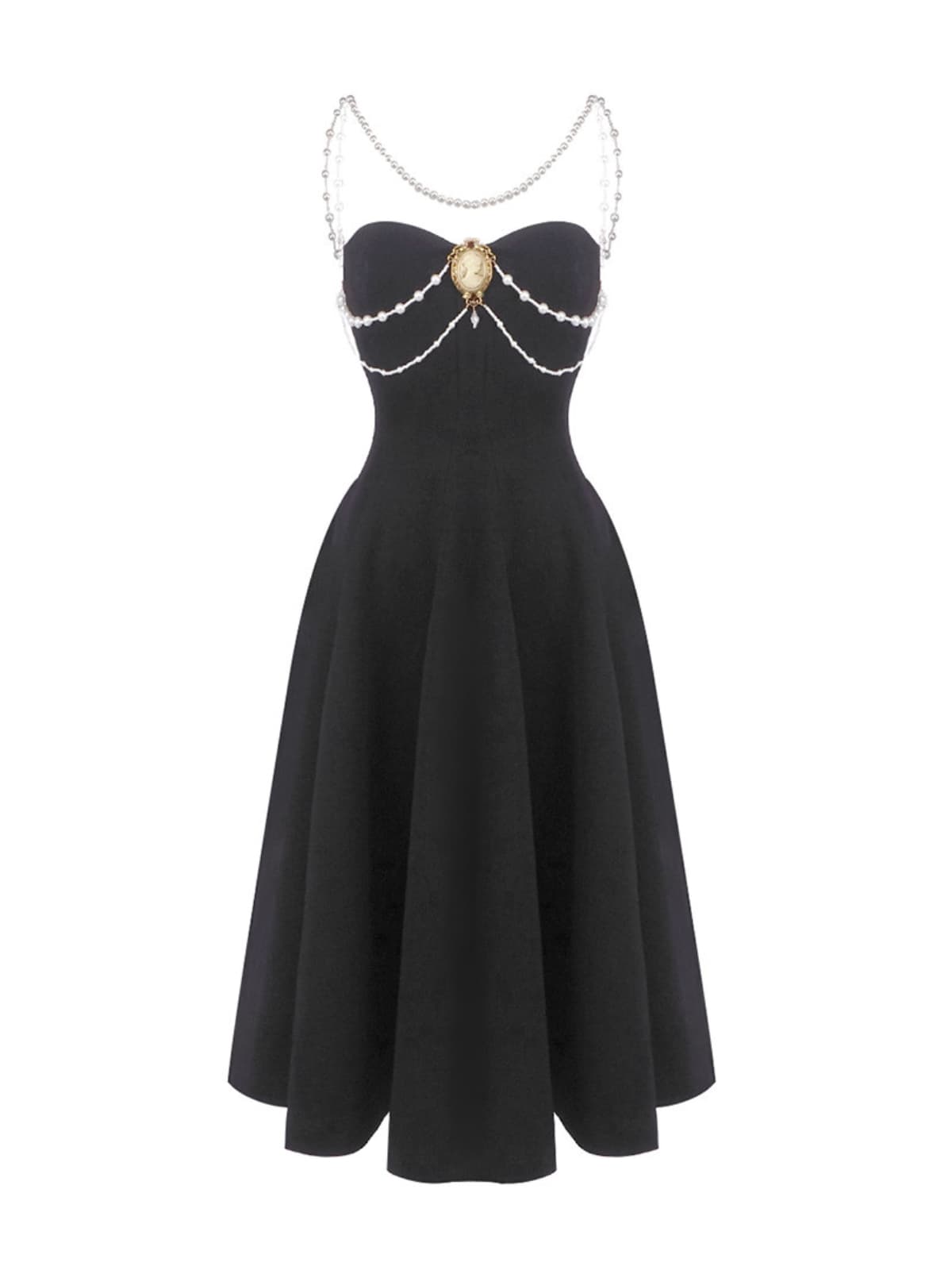 Fioritar Spaghetti Pearl Chain Bandage Midi Dress