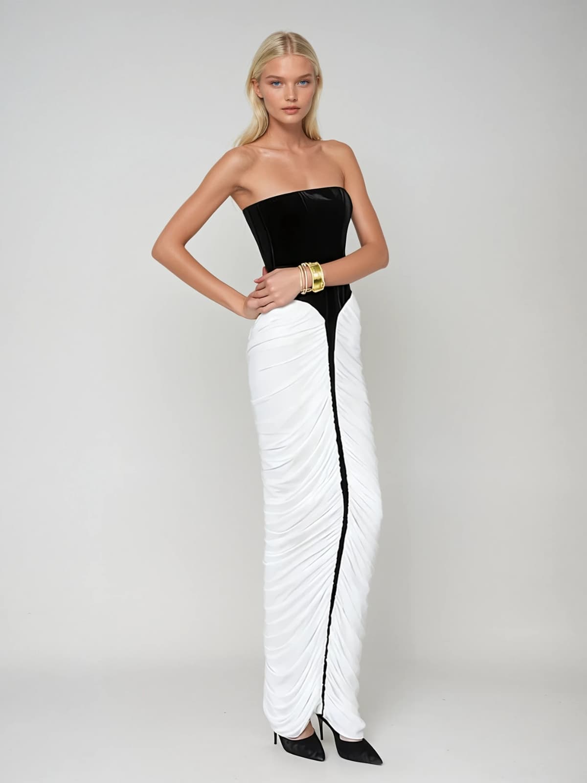Fogwen Strapless Ruched Maxi Dress