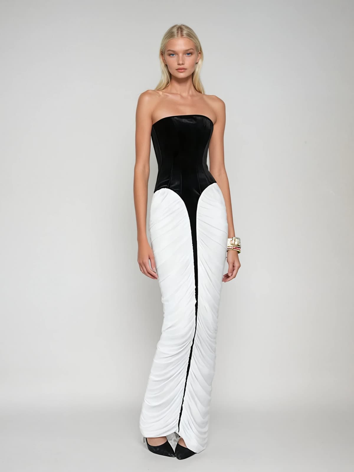 Fogwen Strapless Ruched Maxi Dress