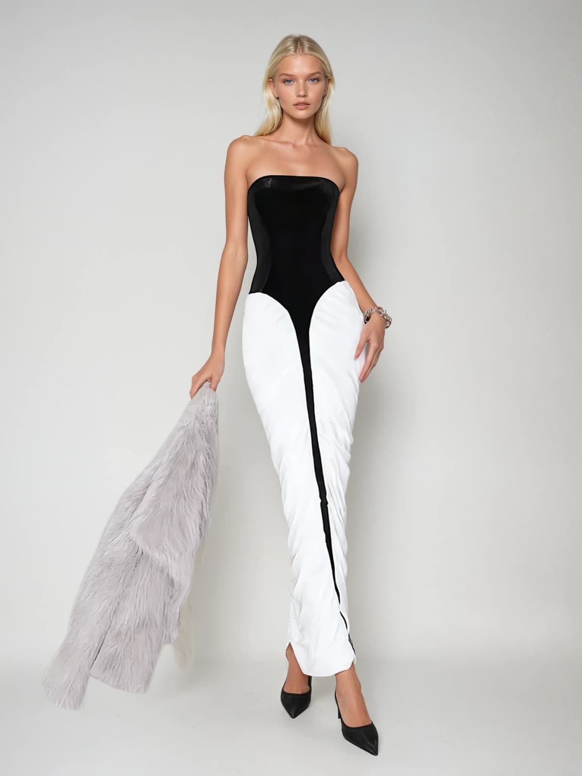 Fogwen Strapless Ruched Maxi Dress