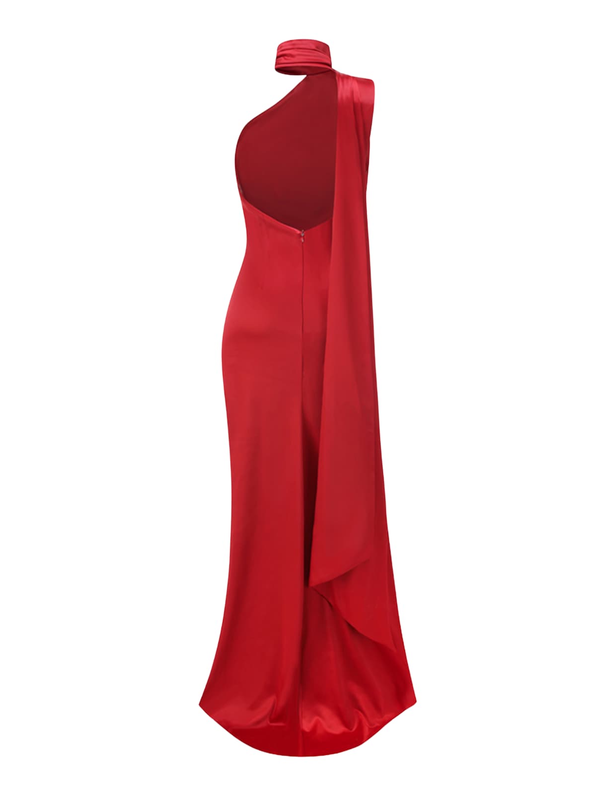Fyria Halterneck Flower Satin Maxi Dress In Red