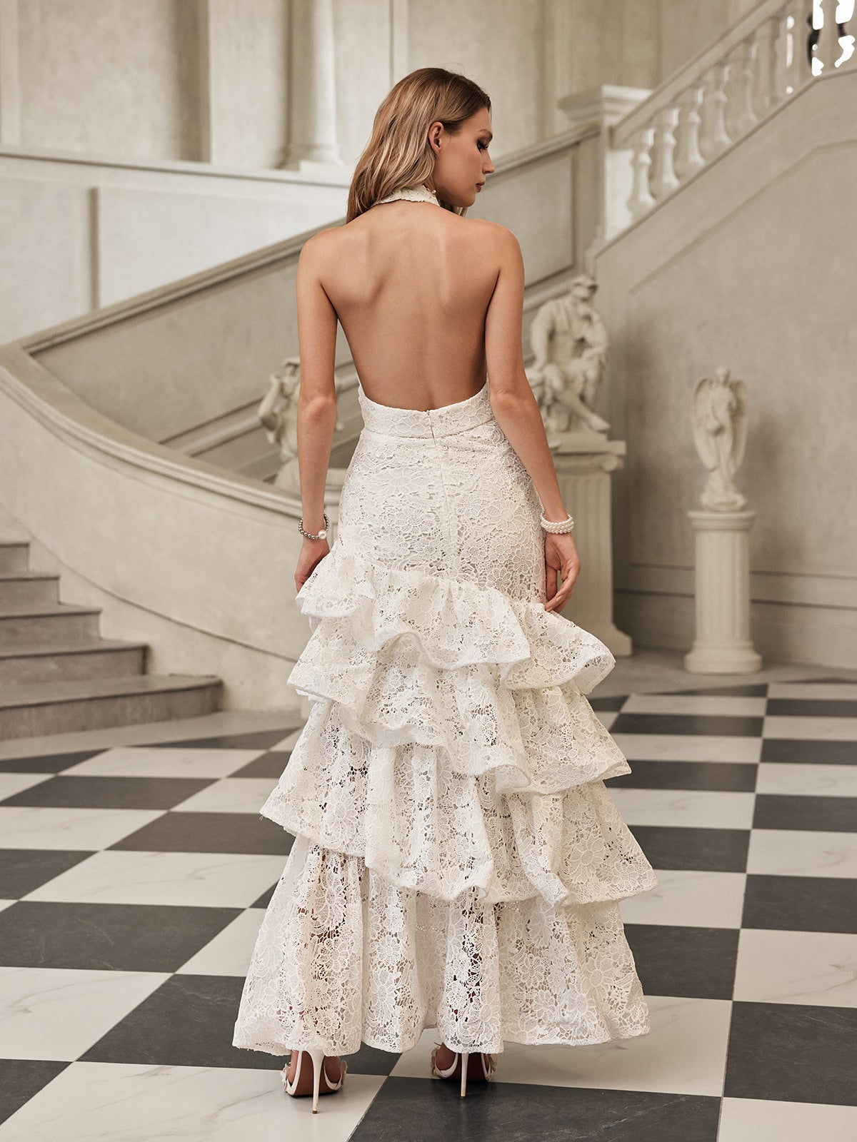 Fyrixel Halterneck Ruffle Tiered Maxi Dress