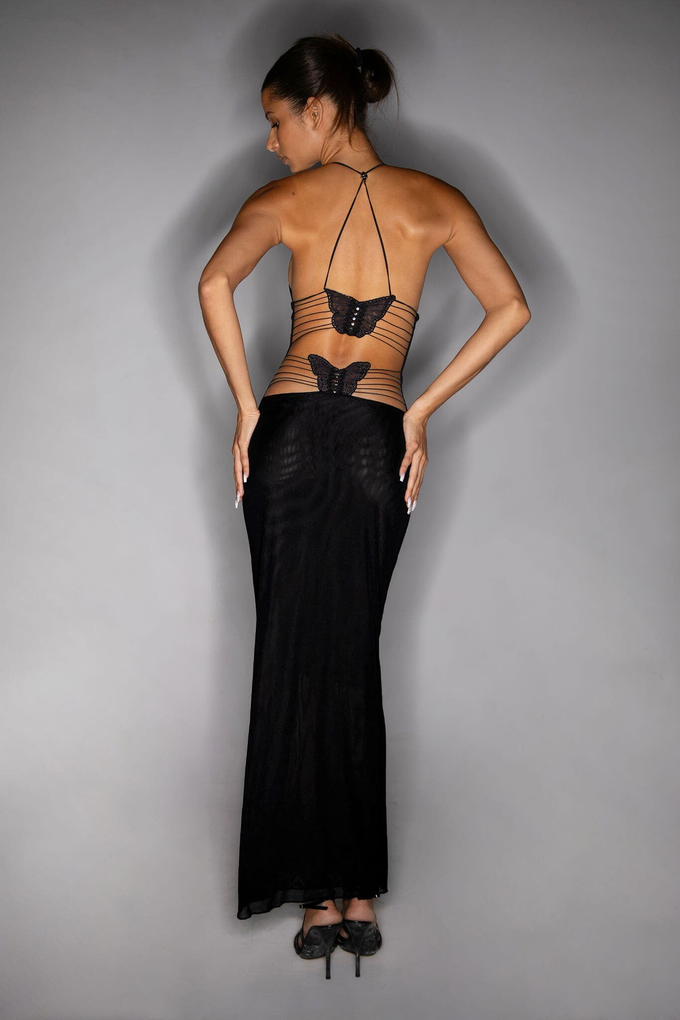 Spaghetti Straps Butterfly Backless Dress