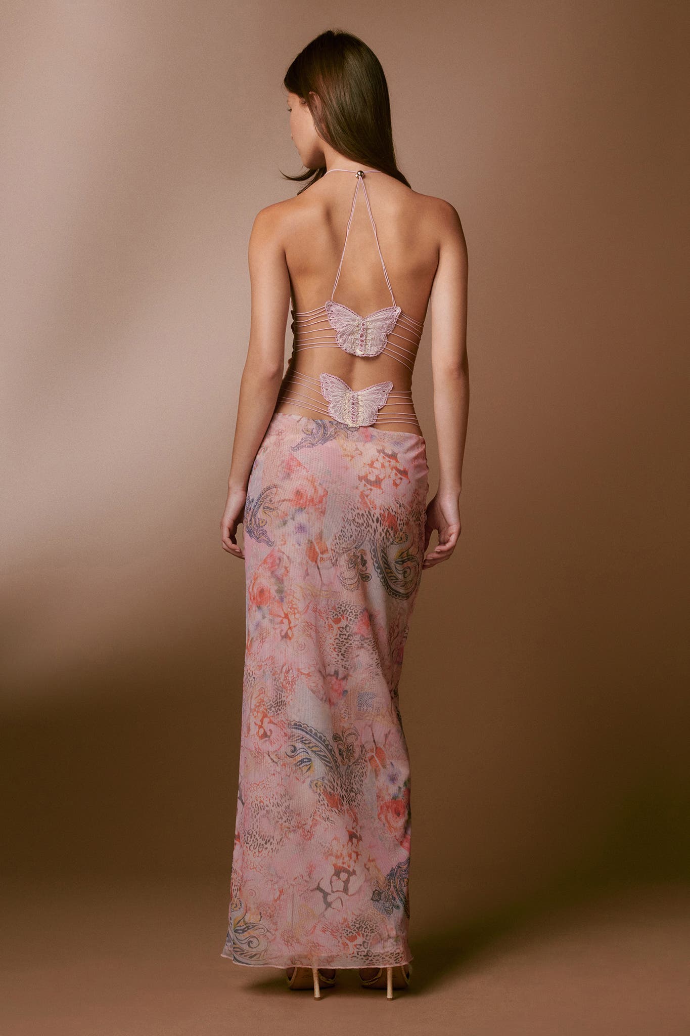 Spaghetti Straps Butterfly Backless Dress