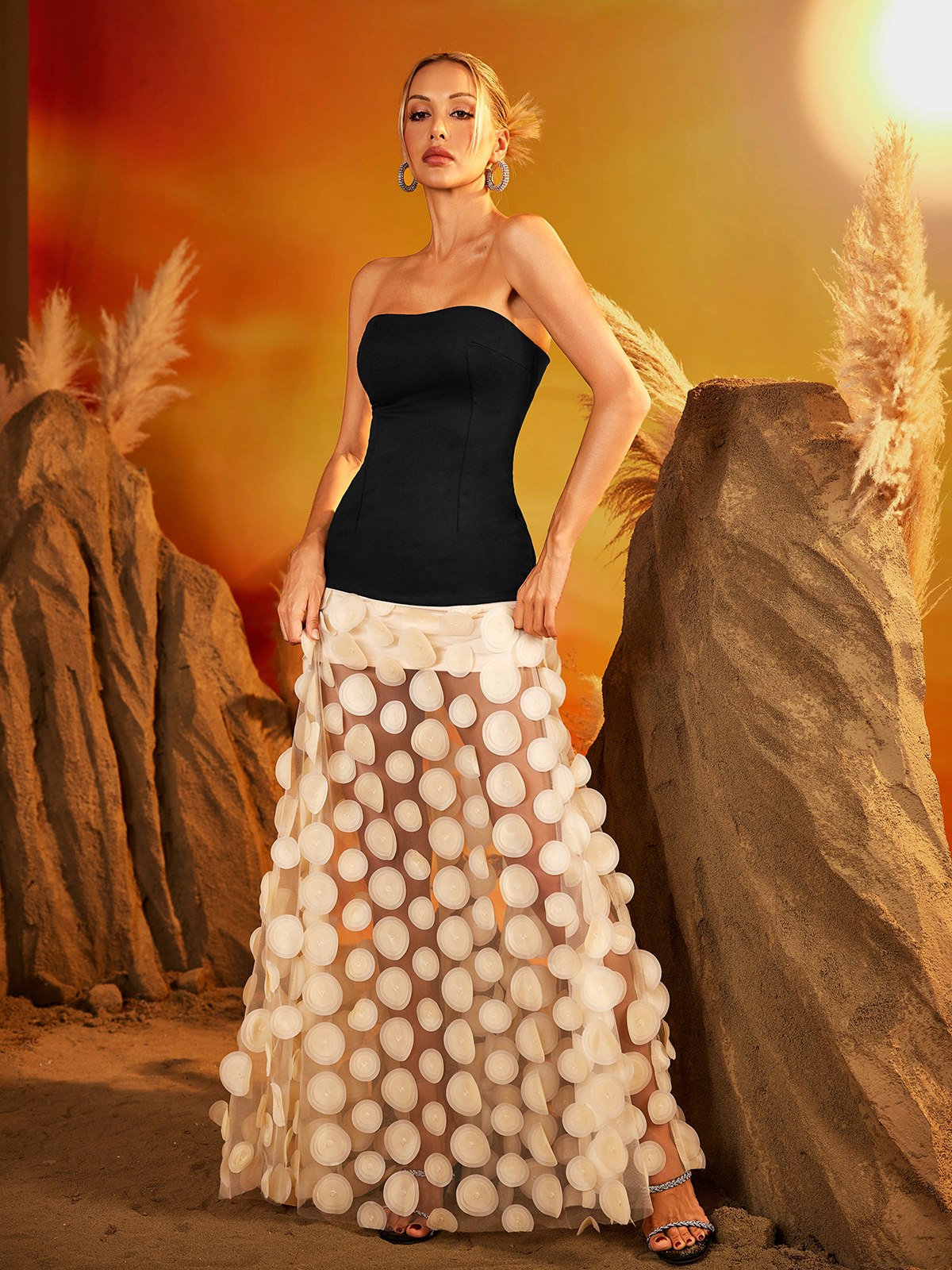 Gaelith Strapless Mesh Maxi Dress
