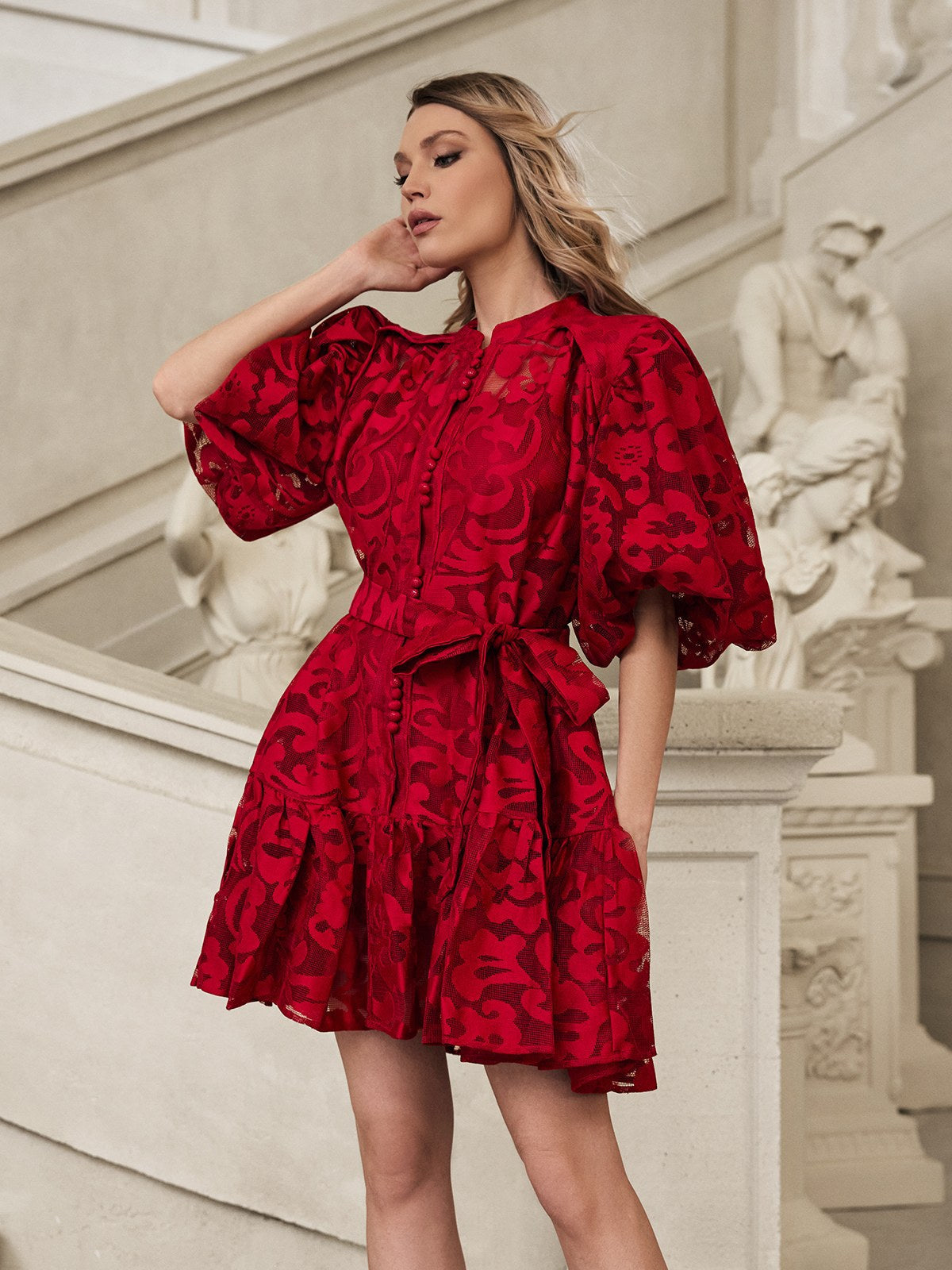 Galdris Puff Sleeve Printed Mini Dress