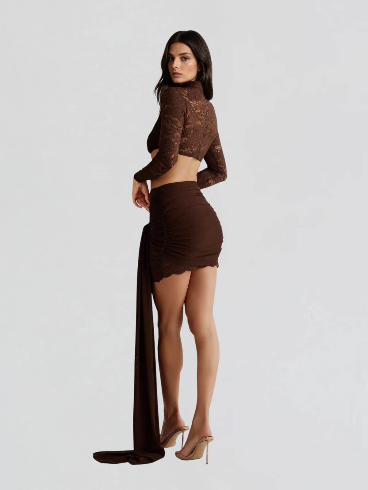 Geodara Lace Twisted Skirt Set