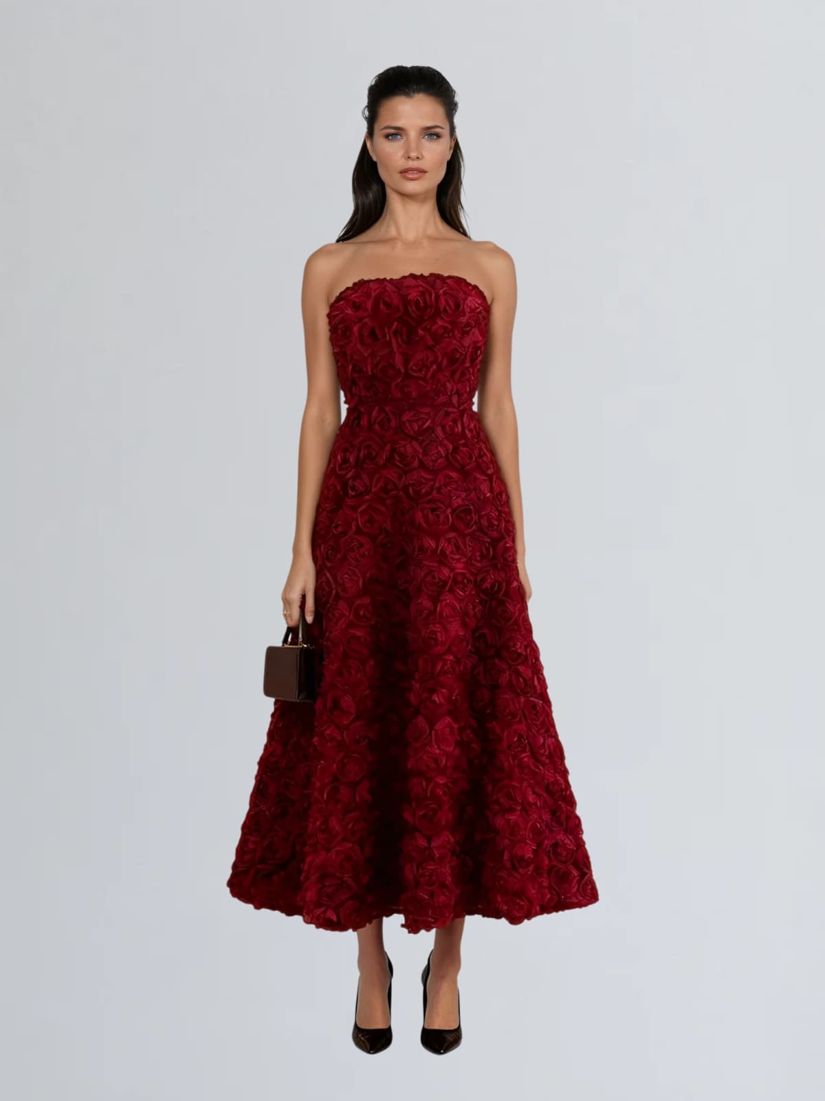 Geodrix Strapless Flower Midi Dress