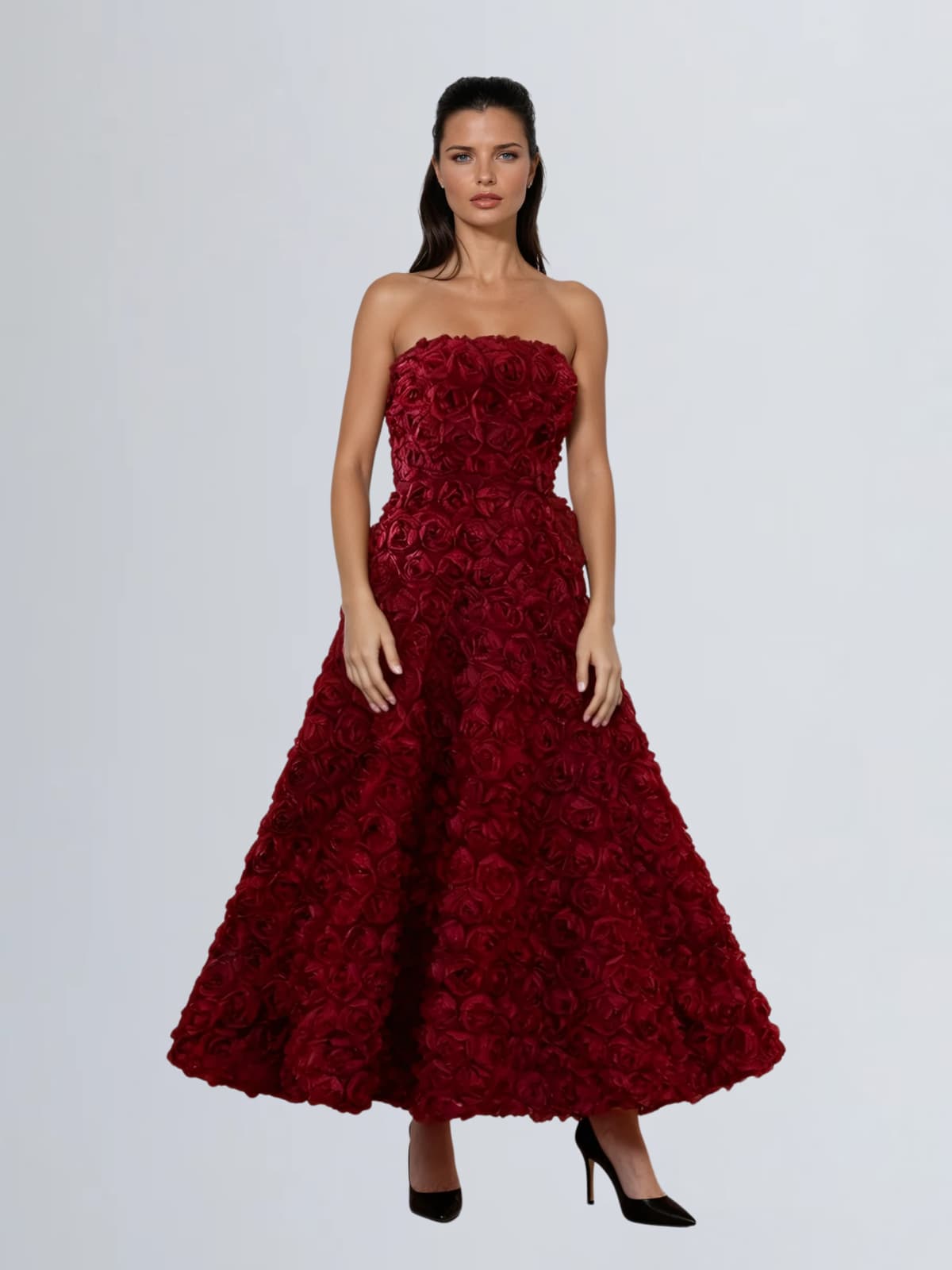 Geodrix Strapless Flower Midi Dress