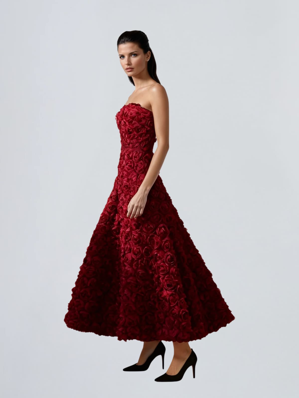 Geodrix Strapless Flower Midi Dress