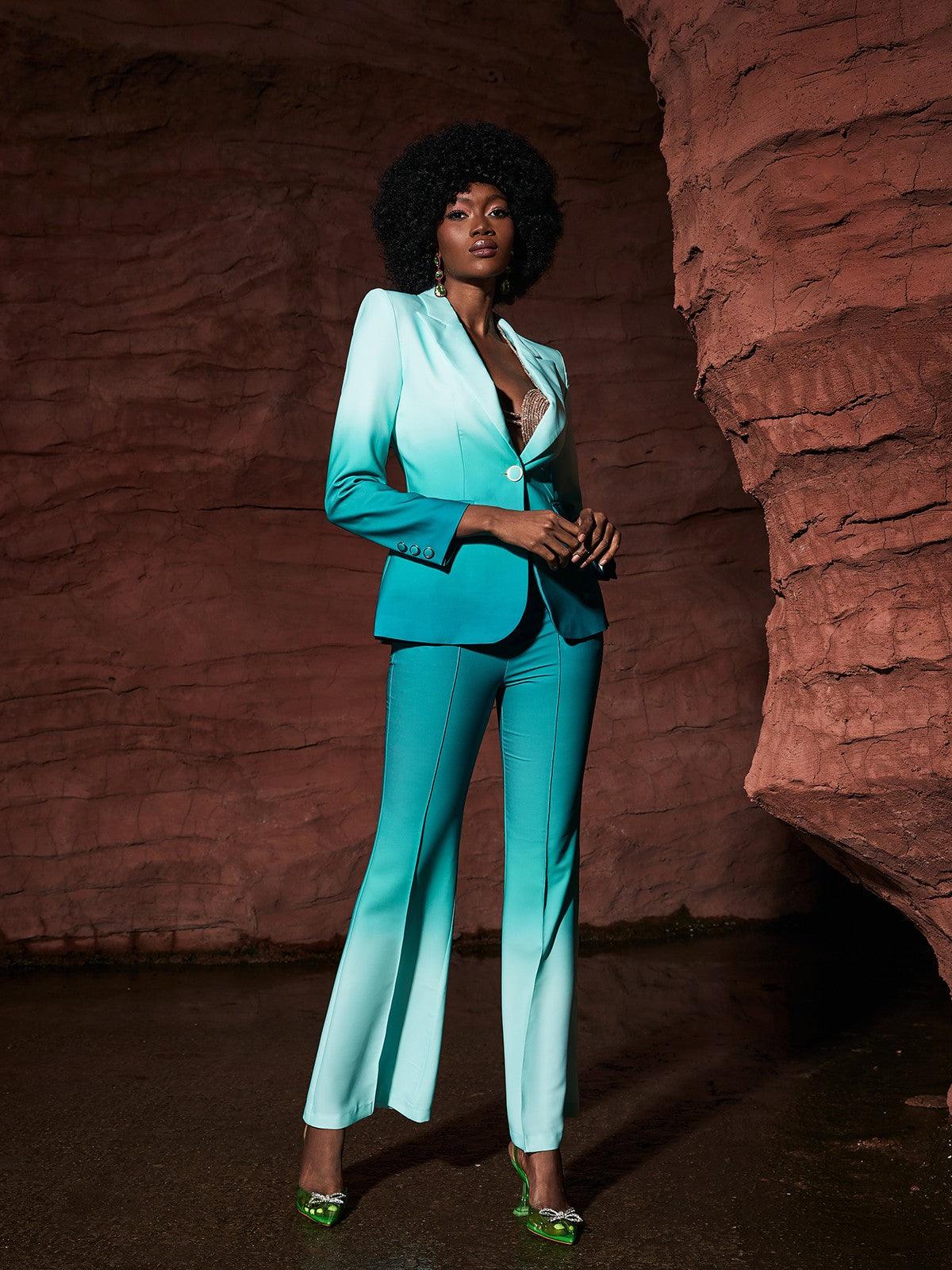 Gia Ombre Blazer Set in vibrant green, perfect for stylish women's fashion and trendy outfits.