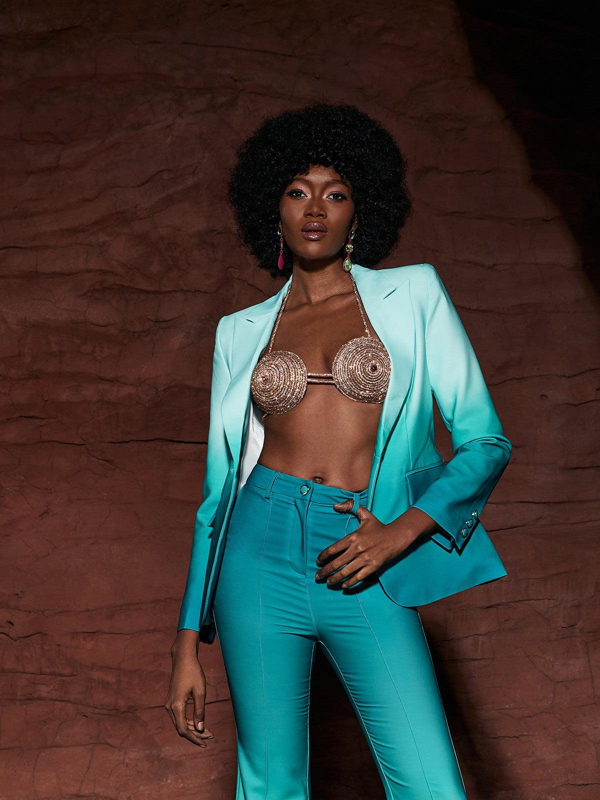 Gia Ombre Blazer Set in vibrant green, perfect for stylish women's fashion and trendy outfits.