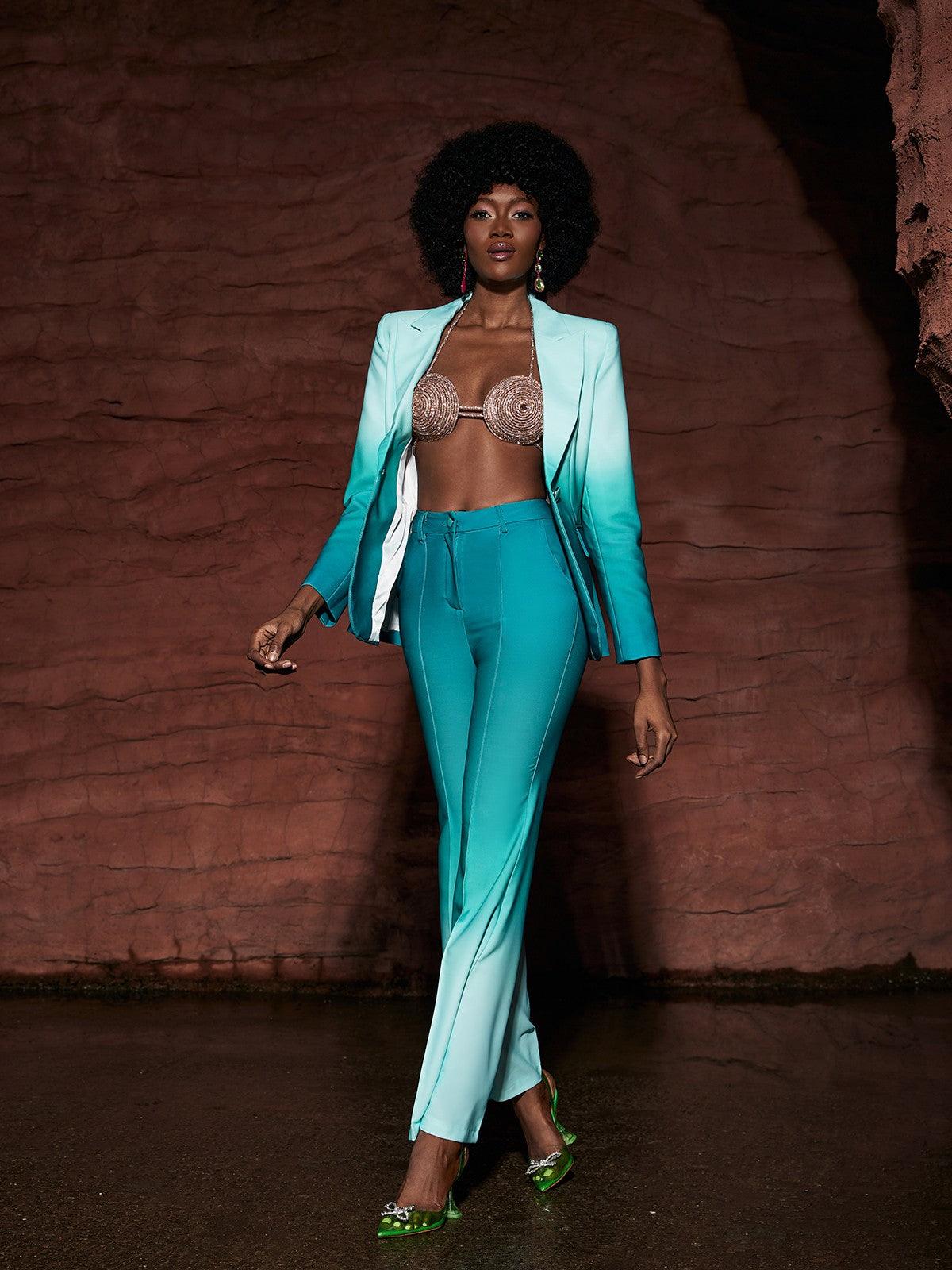 Gia Ombre Blazer Set in vibrant green, perfect for stylish women's fashion and trendy outfits.
