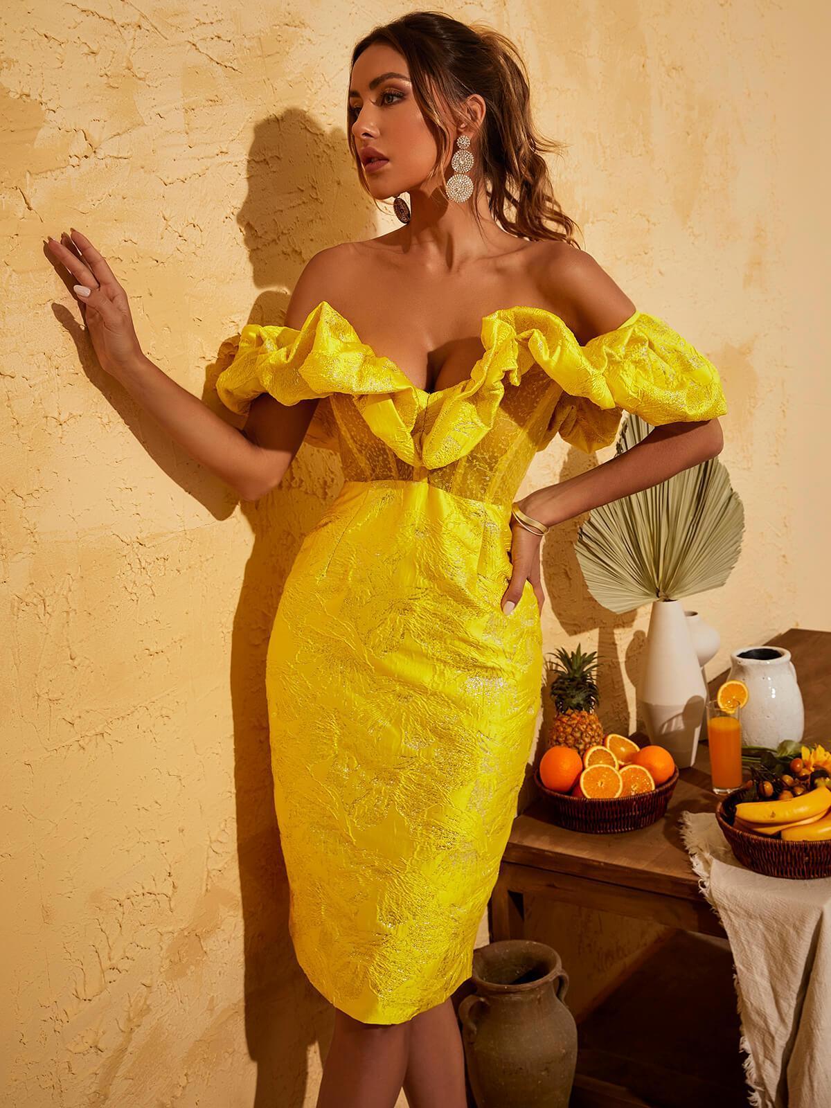 Back view of the Giselle off shoulder midi dress highlighting the chic exposed zipper detail.