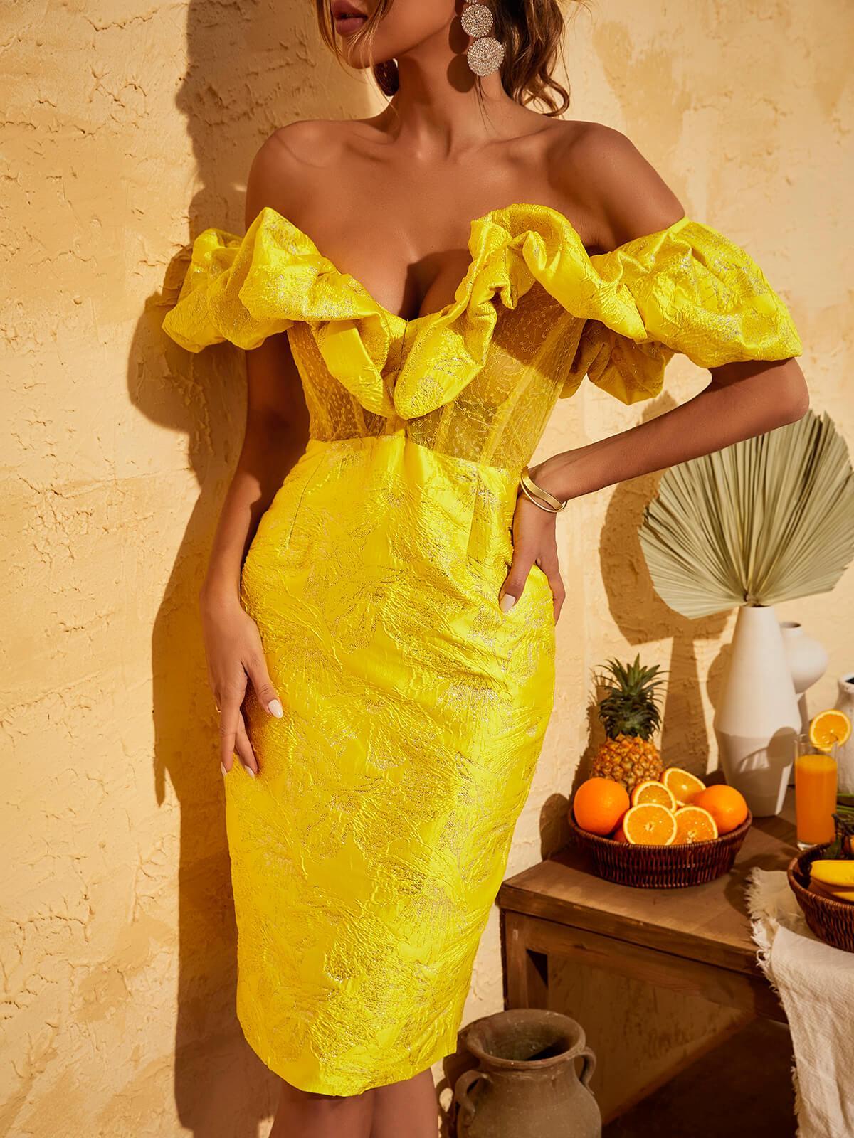 Elegant Jacquard Wrap Midi Celeb Dress
