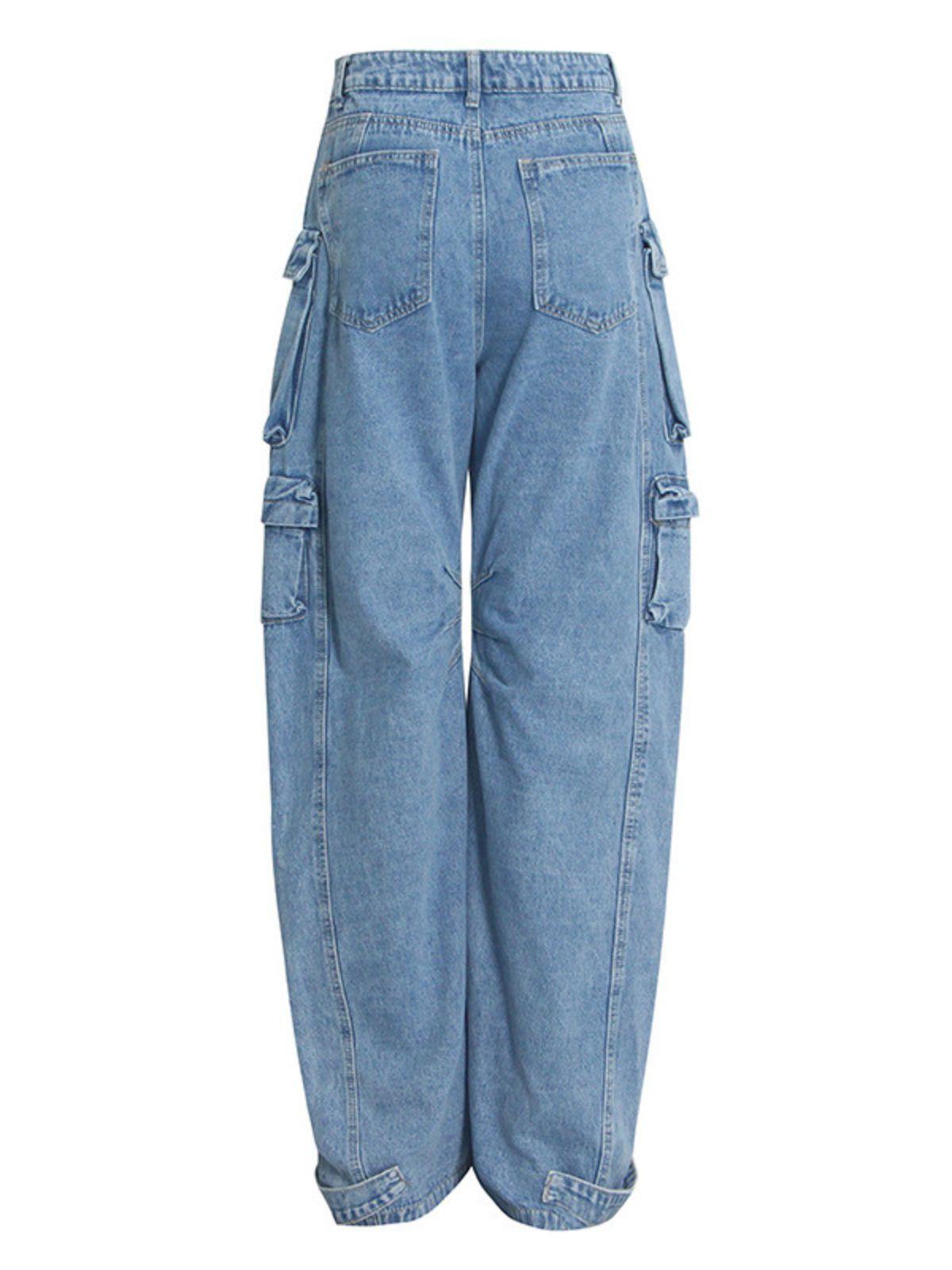 Giulia Denim Pants in Blue showcasing a timeless design with multiple pockets, perfect for any functional wardrobe.